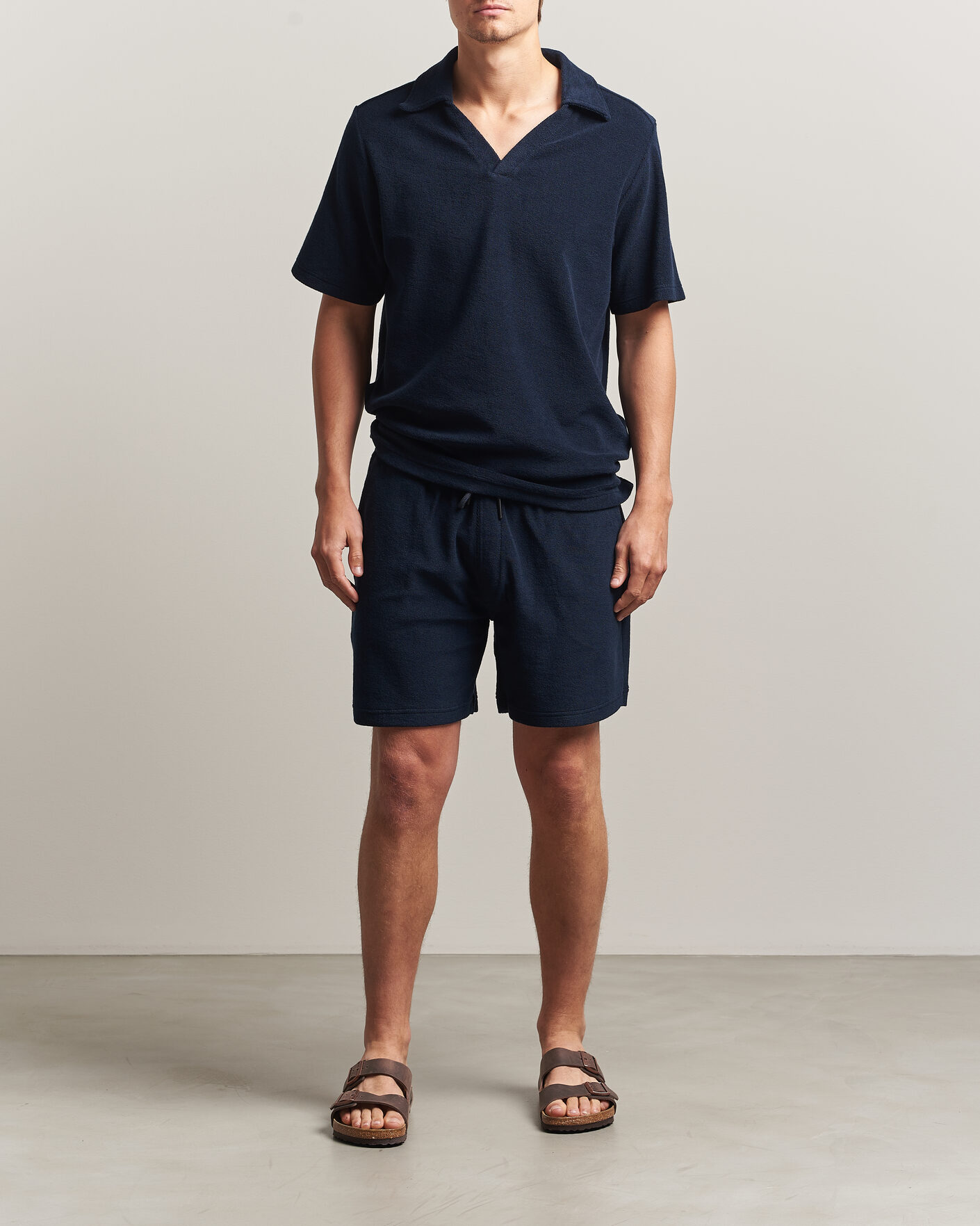 Herr | Pikéer | OAS | Serif Regular Fit Terry Open Collar Polo Dark Blue