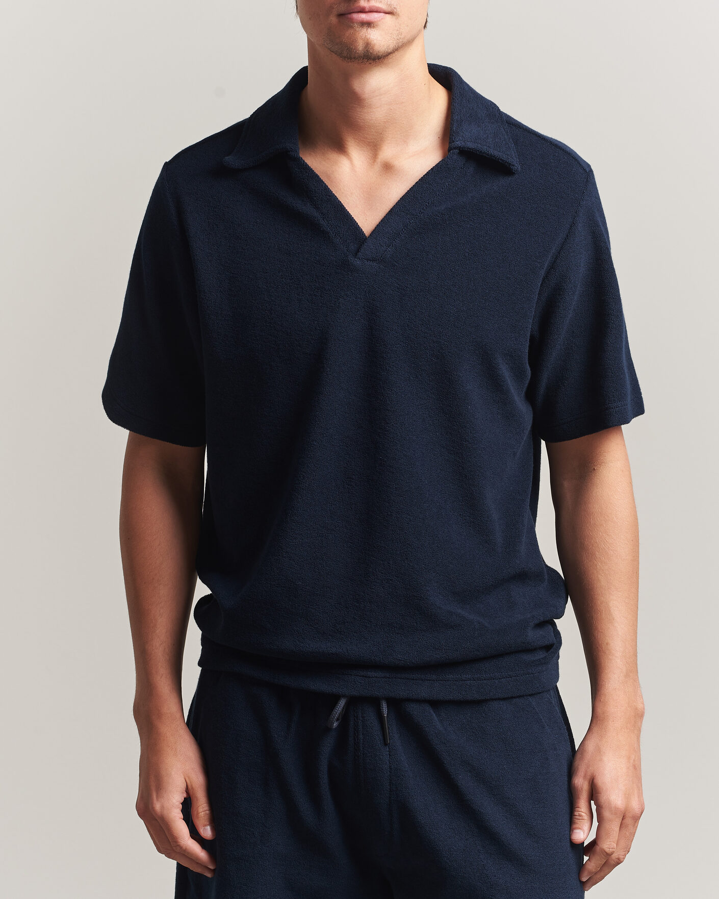 Herr | Pikéer | OAS | Serif Regular Fit Terry Open Collar Polo Dark Blue