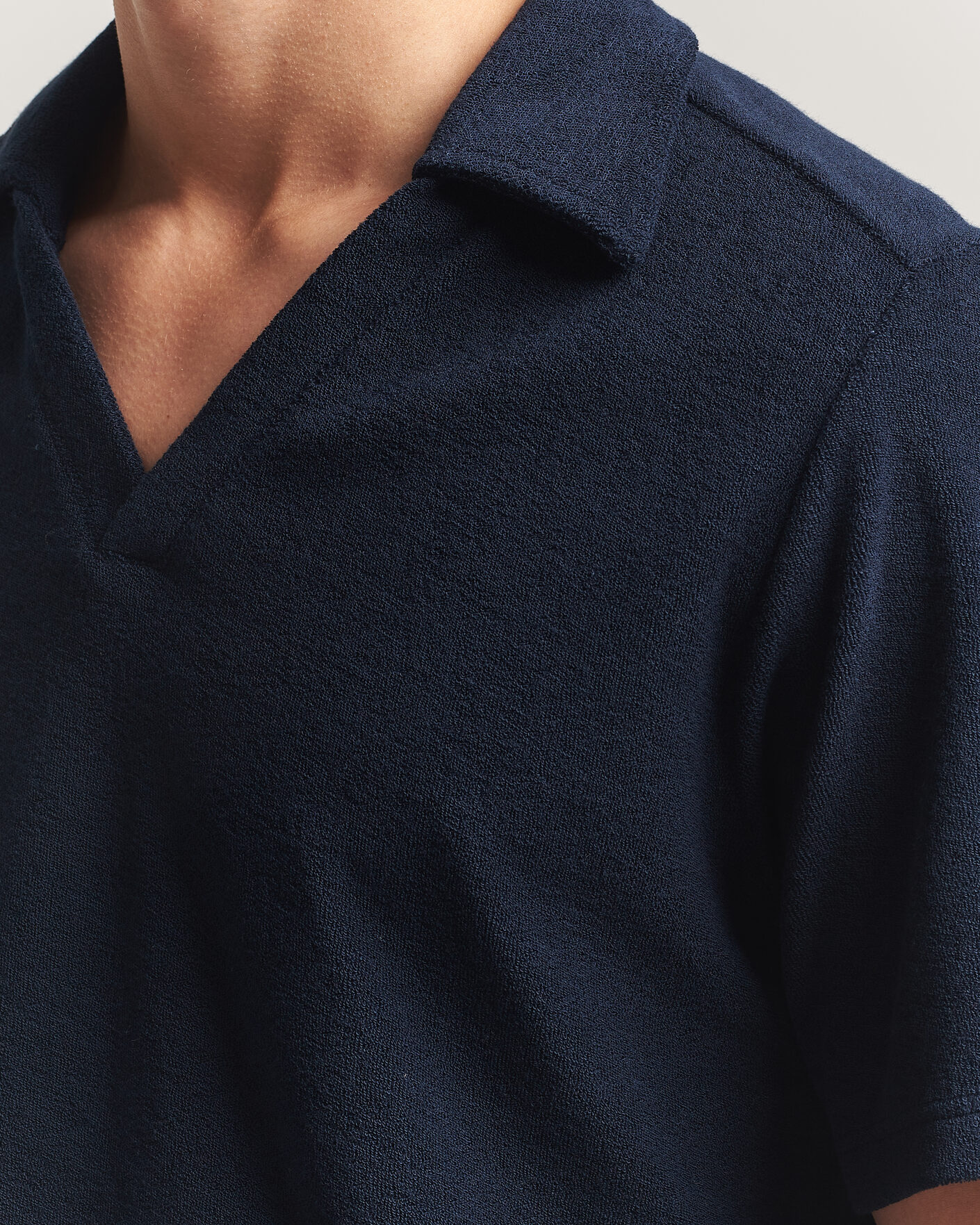 Herr | Pikéer | OAS | Serif Regular Fit Terry Open Collar Polo Dark Blue