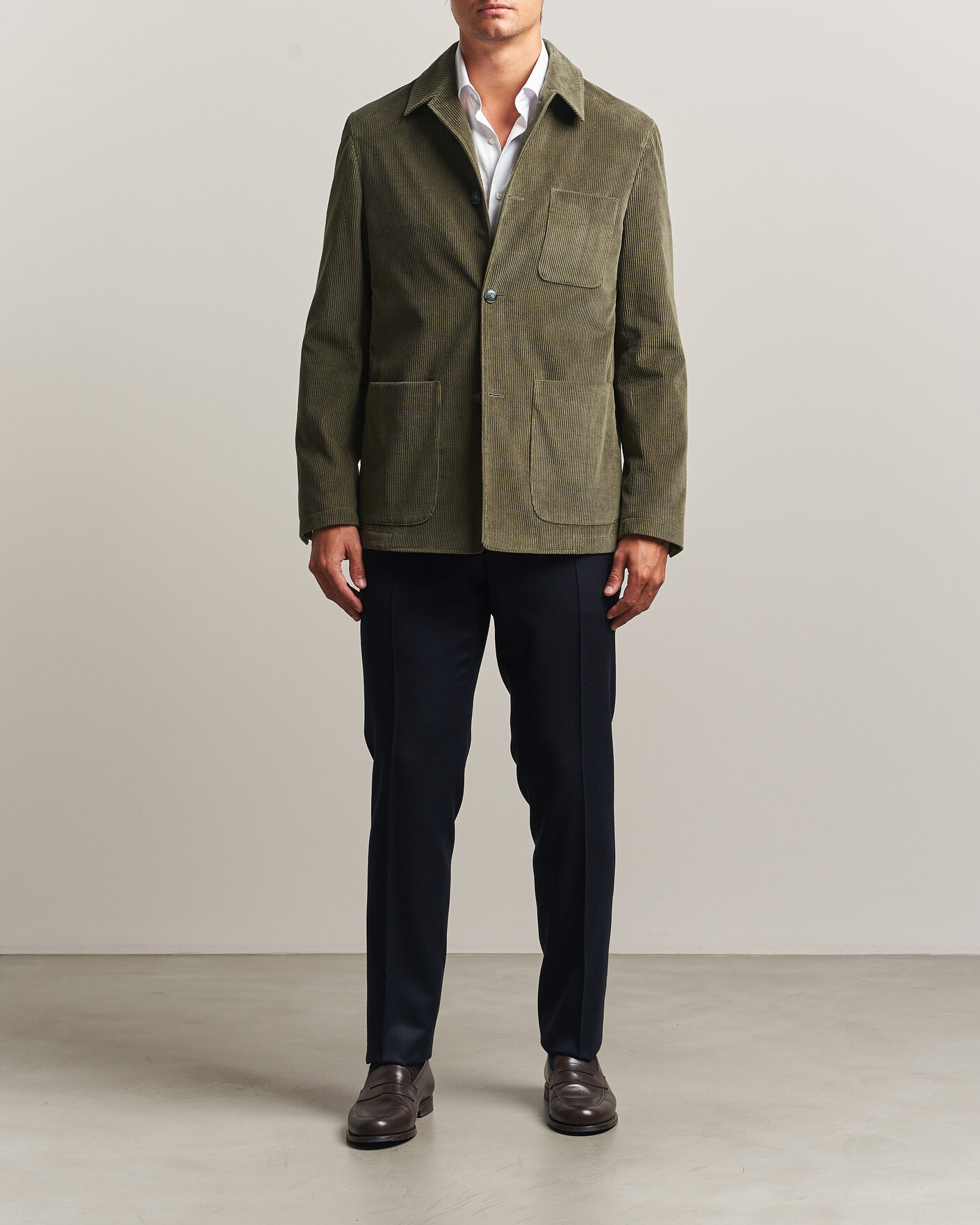 Herr | Jackor | Canali | Corduroy Chore Jacket Olive