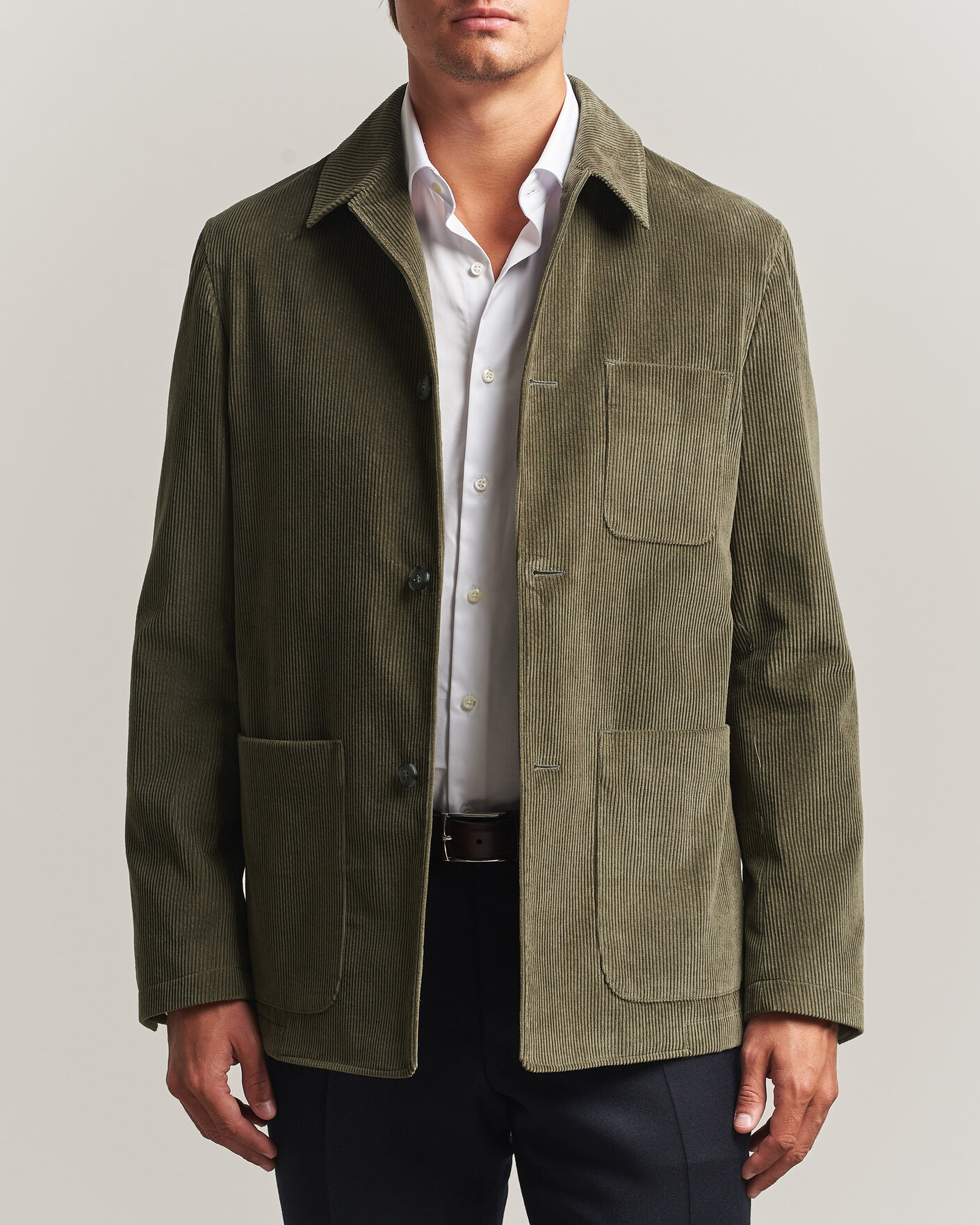 Herr | Jackor | Canali | Corduroy Chore Jacket Olive
