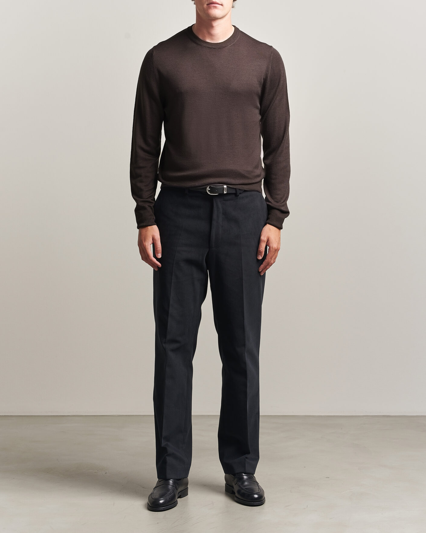 Herr | Tröjor | Canali | Merino Wool Crew Neck Dark Brown