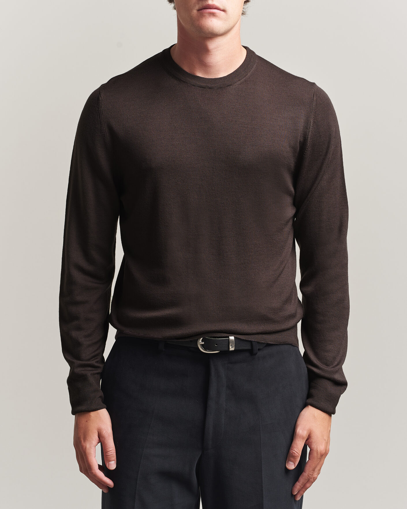 Herr | Tröjor | Canali | Merino Wool Crew Neck Dark Brown