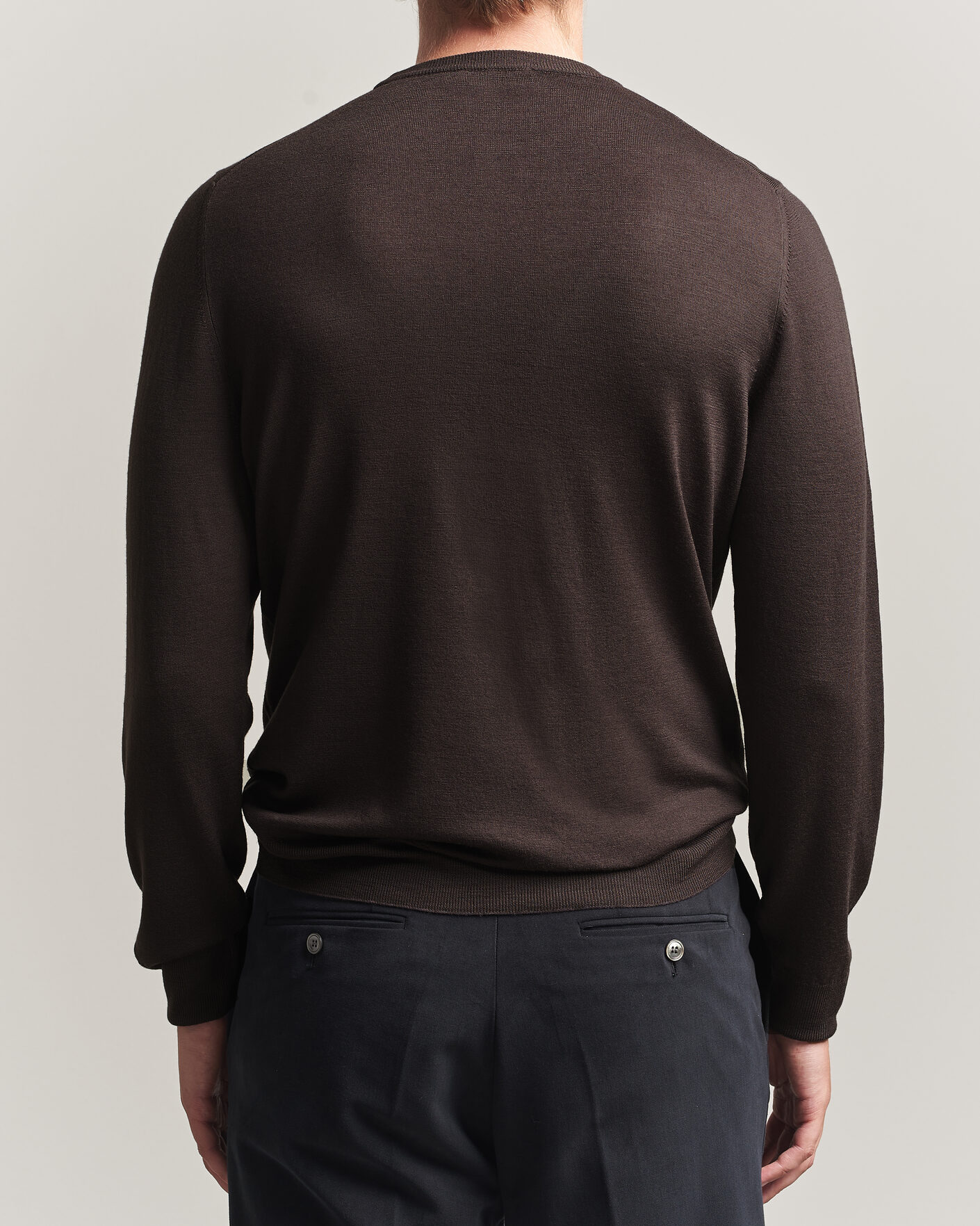 Herr | Tröjor | Canali | Merino Wool Crew Neck Dark Brown