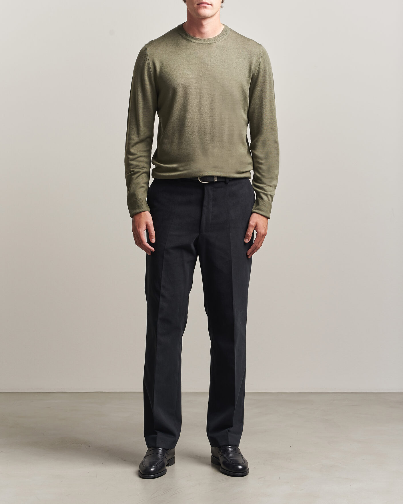 Herr | Tröjor | Canali | Merino Wool Crew Neck Olive