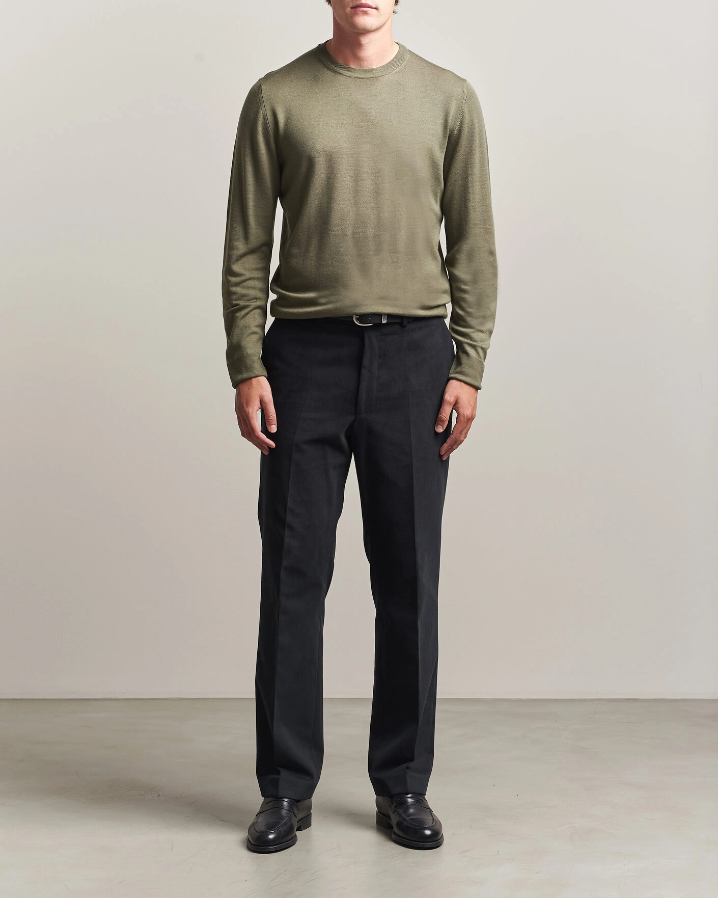Herr | Tröjor | Canali | Merino Wool Crew Neck Olive