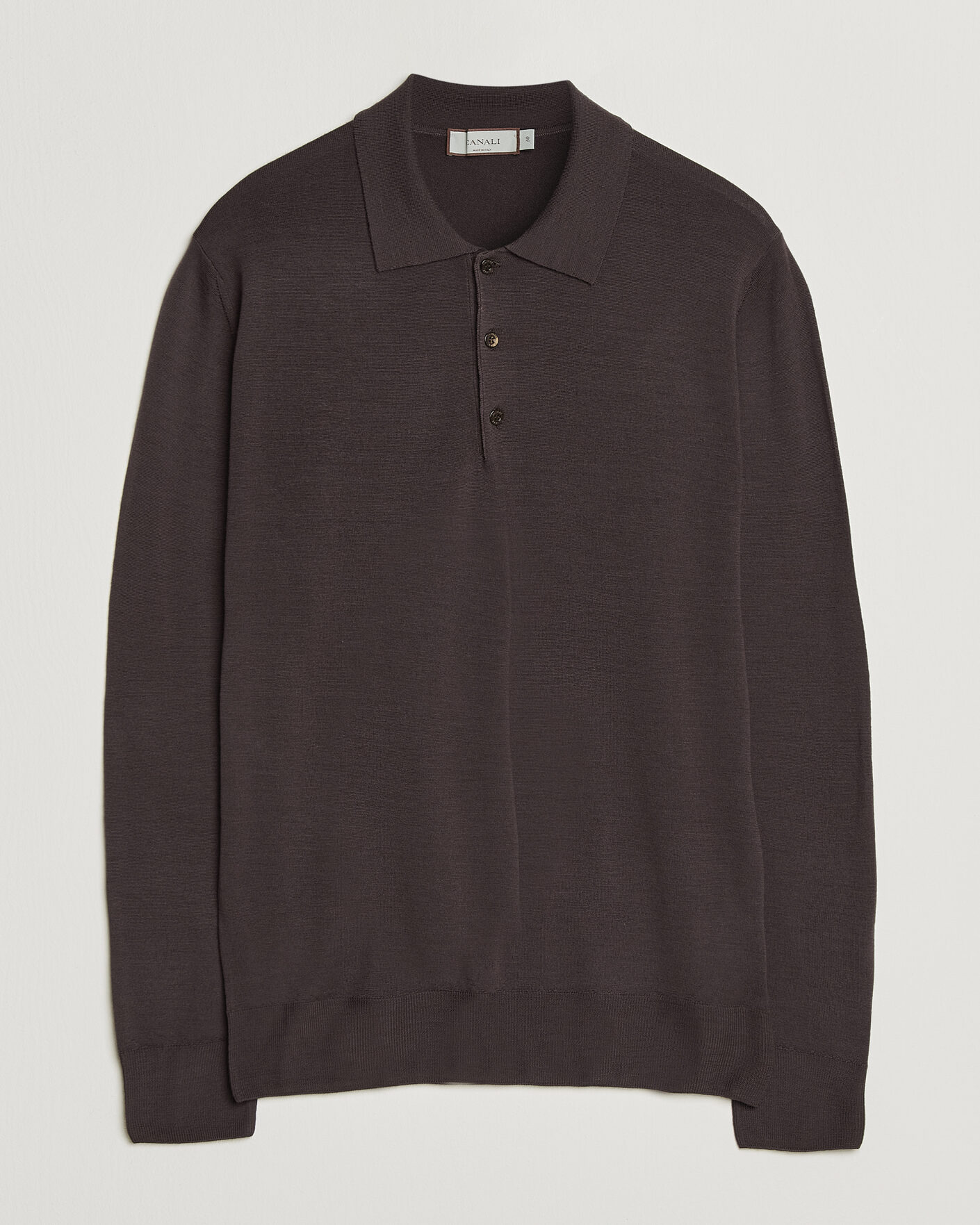 Herr | Tröjor | Canali | Merino Wool Long Sleeve Polo Dark Brown