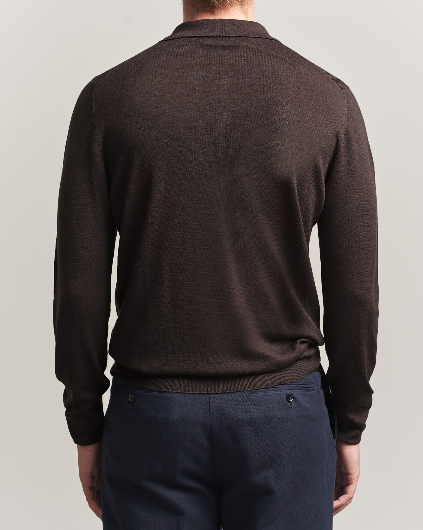 Herr | Tröjor | Canali | Merino Wool Long Sleeve Polo Dark Brown