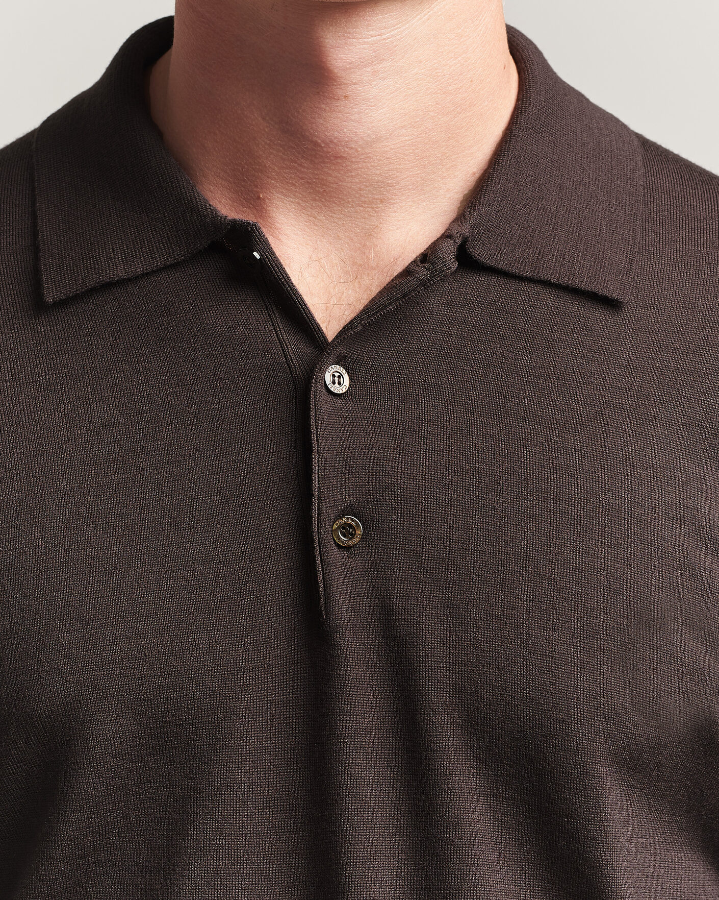 Herr | Tröjor | Canali | Merino Wool Long Sleeve Polo Dark Brown