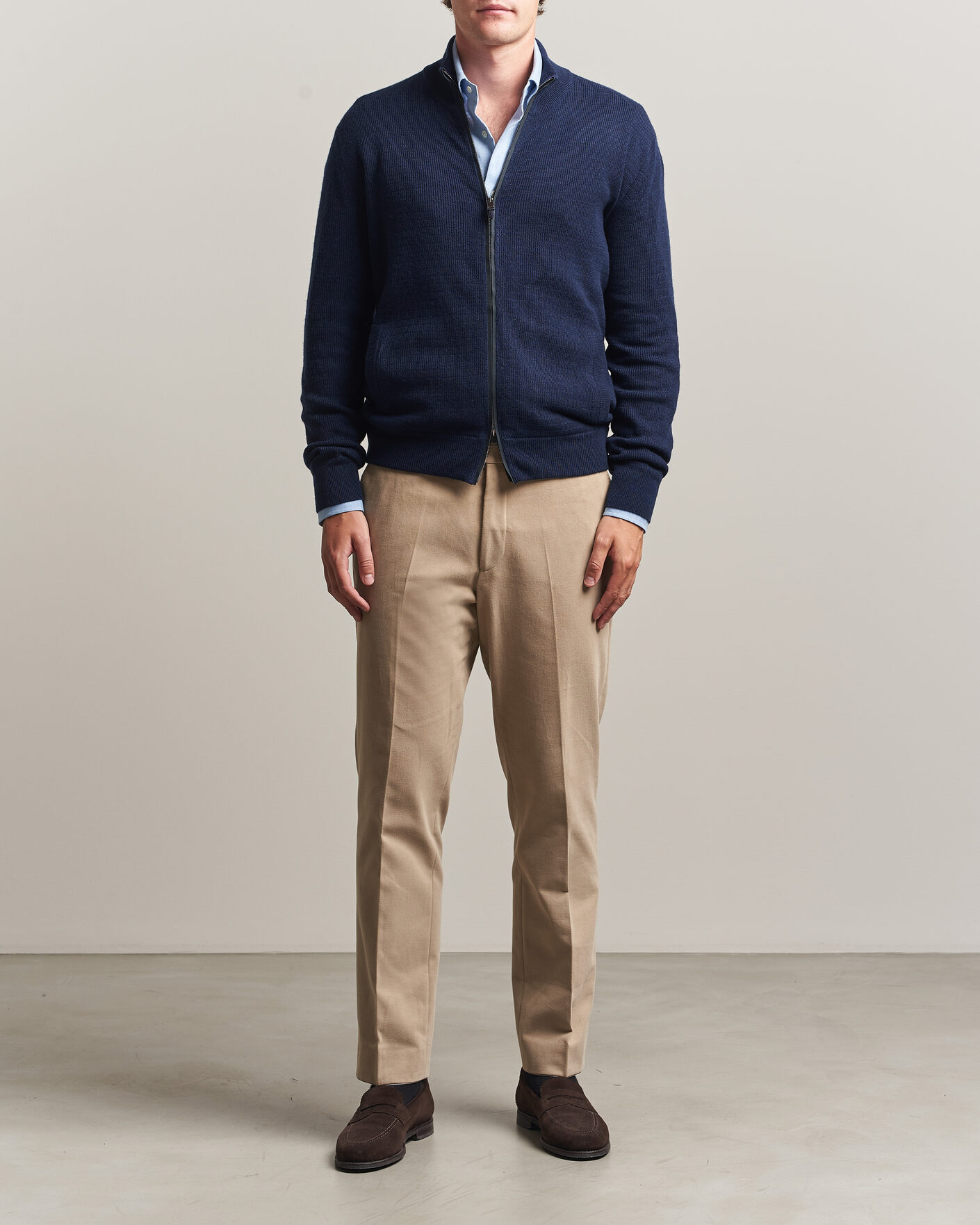 Herr | Tröjor | Canali | Wool/Cashmere Full Zip Cardigan Navy