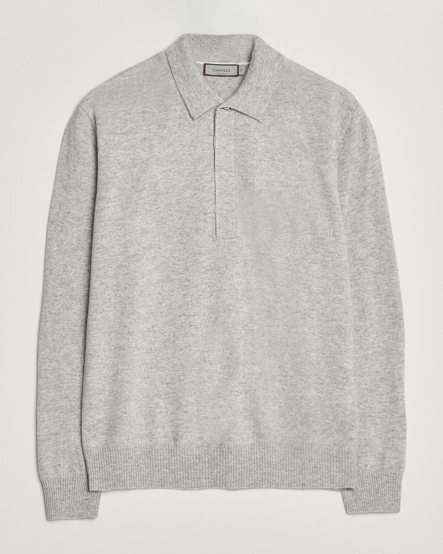 Herr | Tröjor | Canali | Wool/Cashmere Long Sleeve Polo Light Grey
