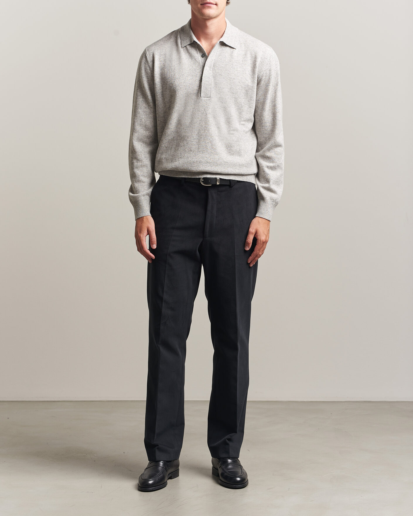 Herr | Tröjor | Canali | Wool/Cashmere Long Sleeve Polo Light Grey