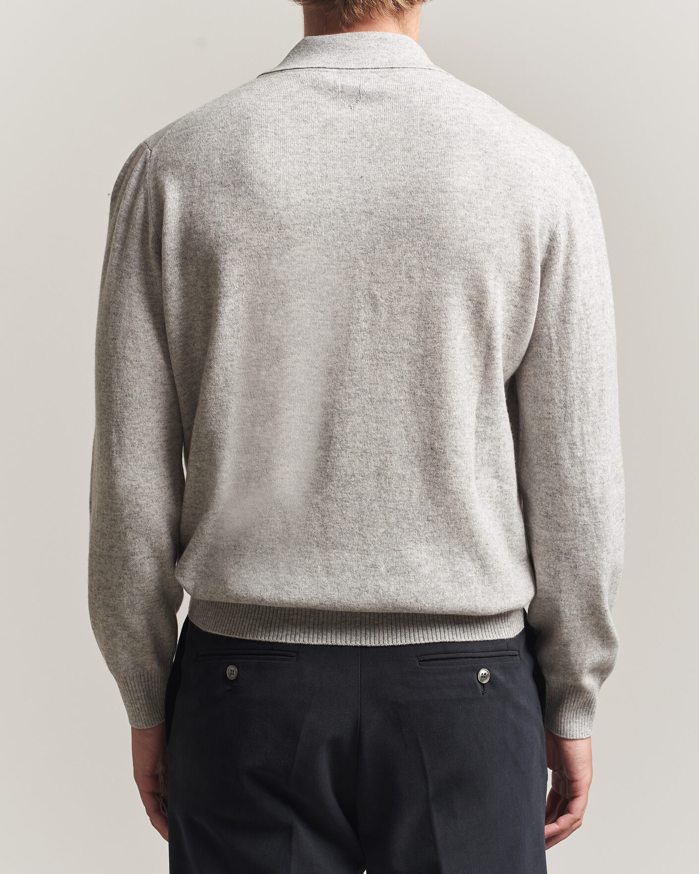 Herr | Tröjor | Canali | Wool/Cashmere Long Sleeve Polo Light Grey