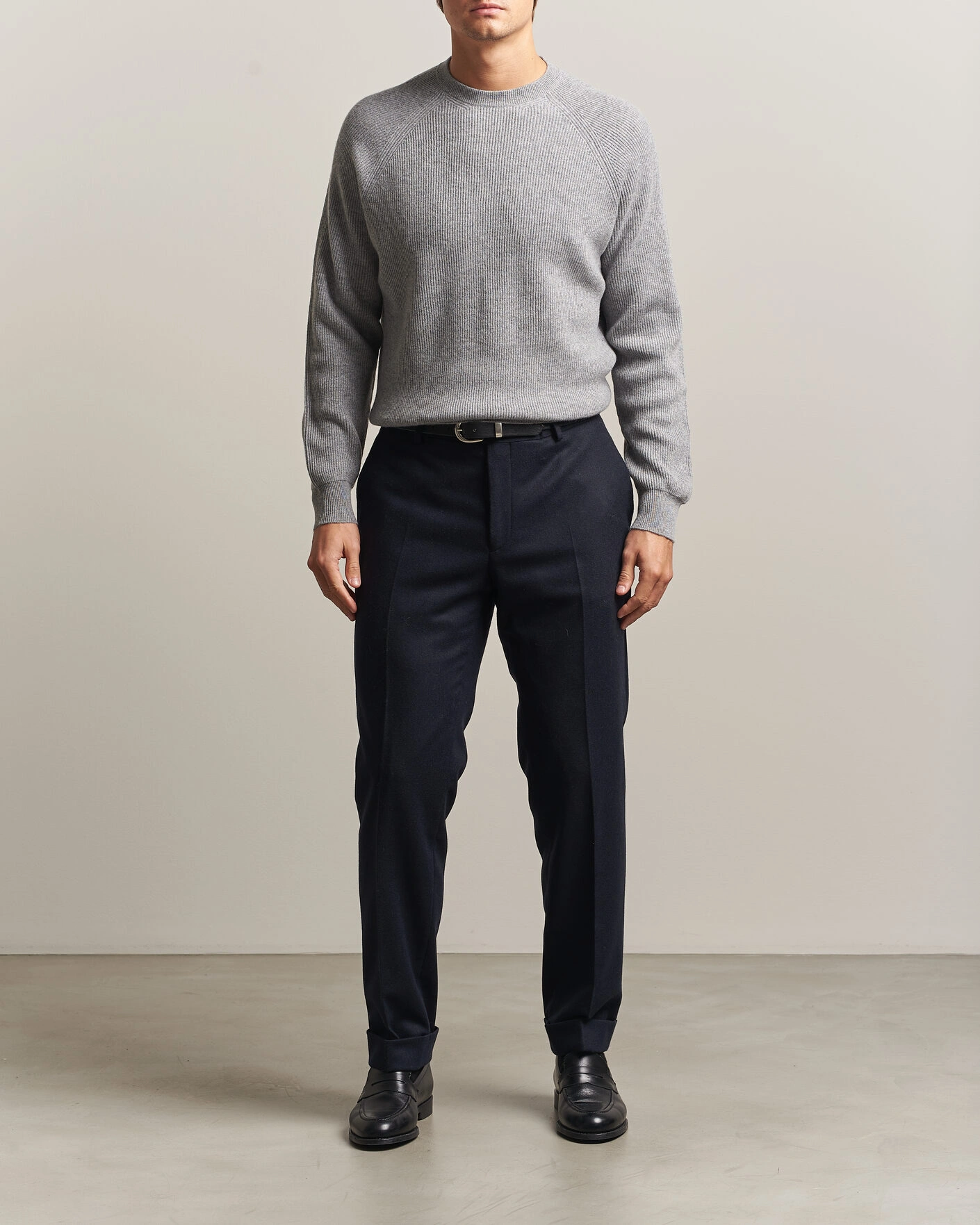 Herr | Tröjor | Canali | Rib Cashmere Sweater Light Grey