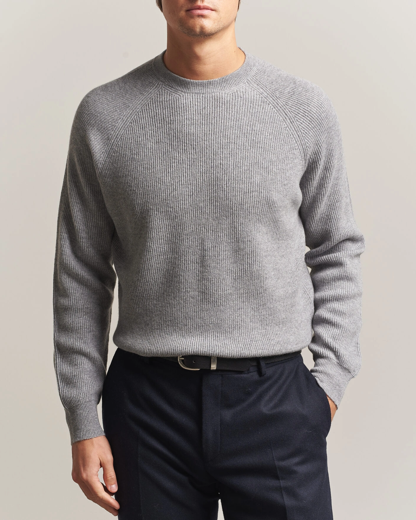 Herr | Tröjor | Canali | Rib Cashmere Sweater Light Grey
