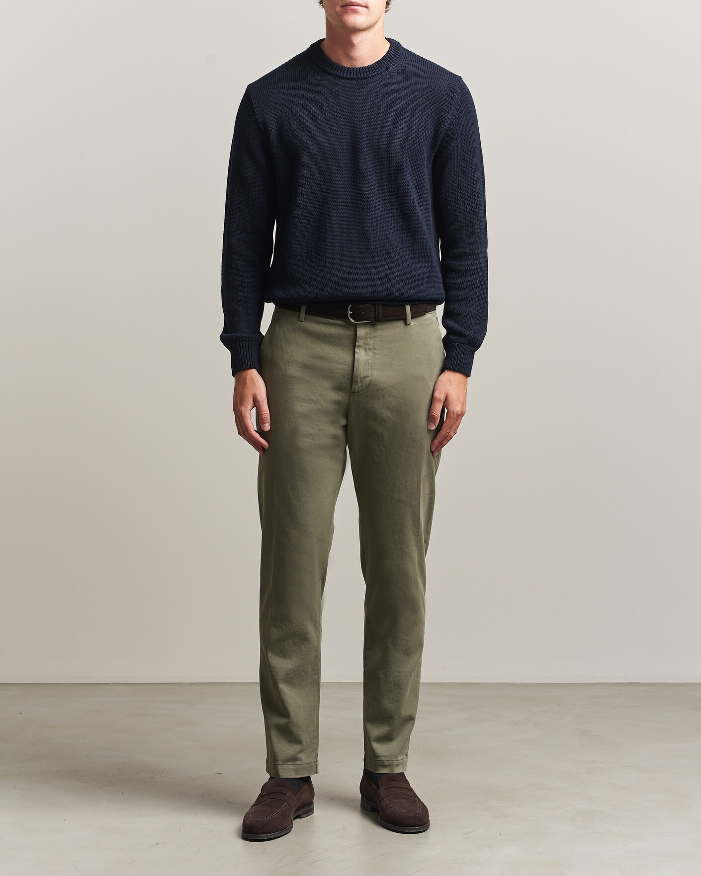 Herr | Byxor | Canali | Cotton Twill Chinos Olive