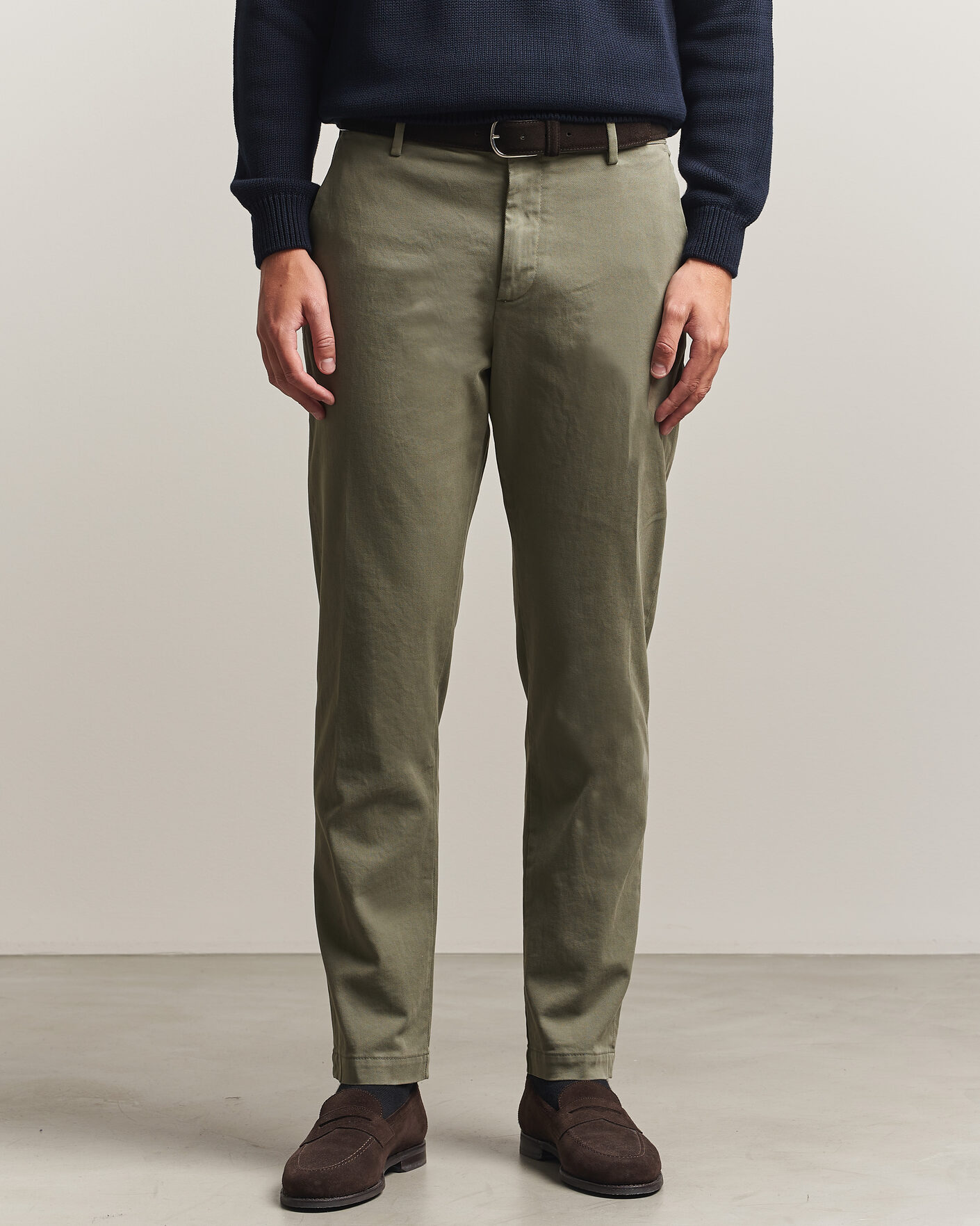 Herr | Byxor | Canali | Cotton Twill Chinos Olive