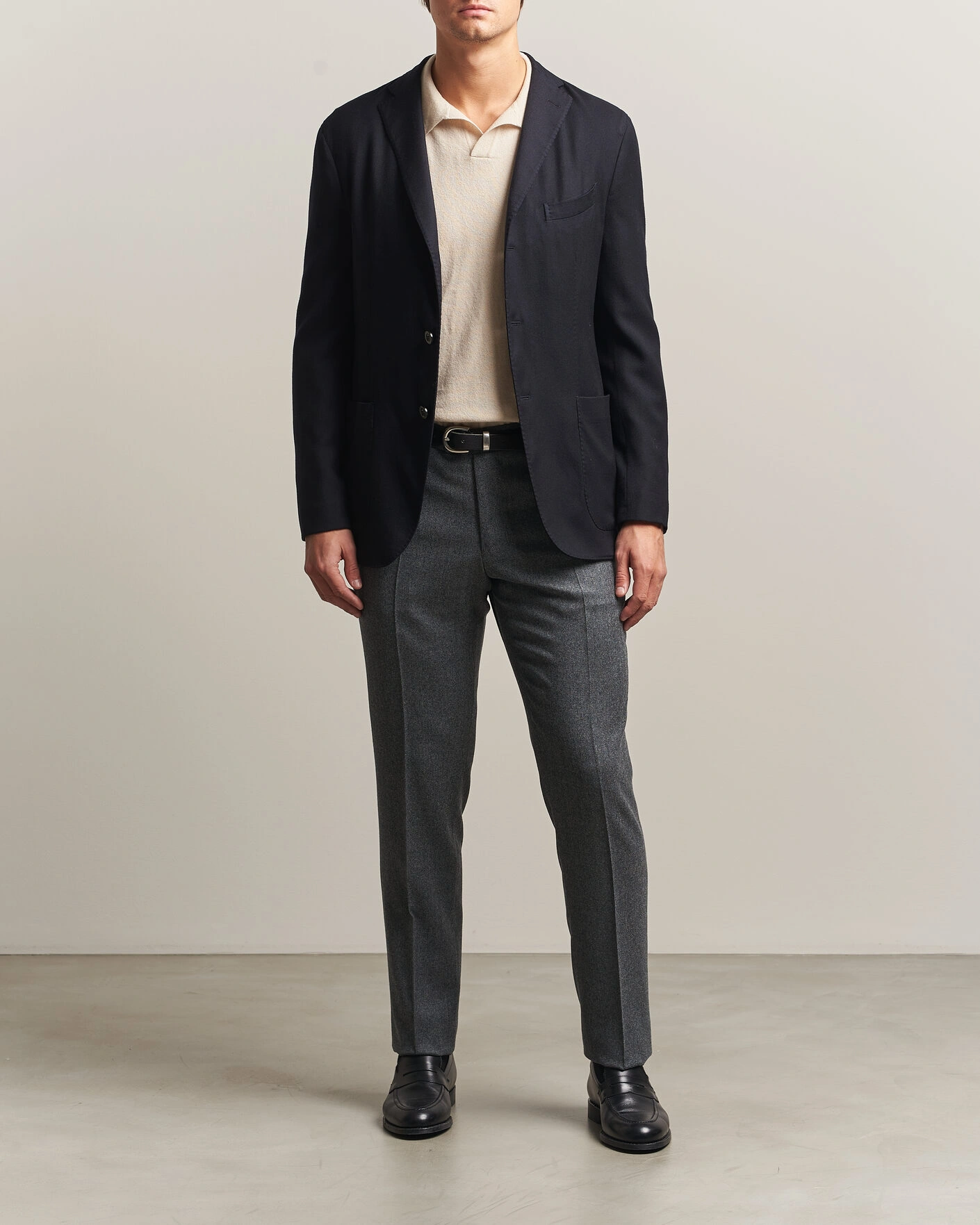 Herr | Byxor | Canali | Slim Fit Flannel Trousers Grey Melange
