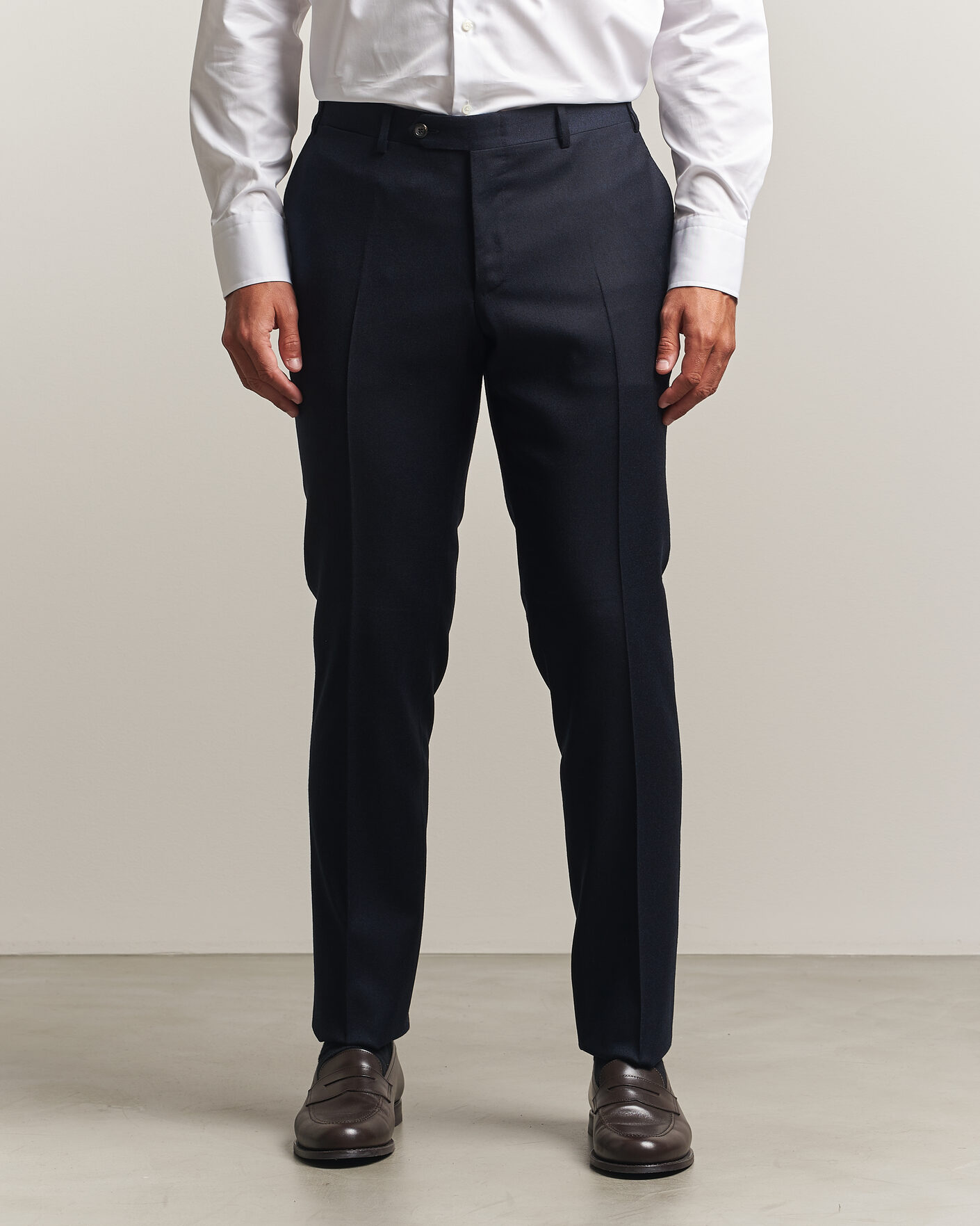 Herr | Byxor | Canali | Slim Fit Flannel Trousers Navy