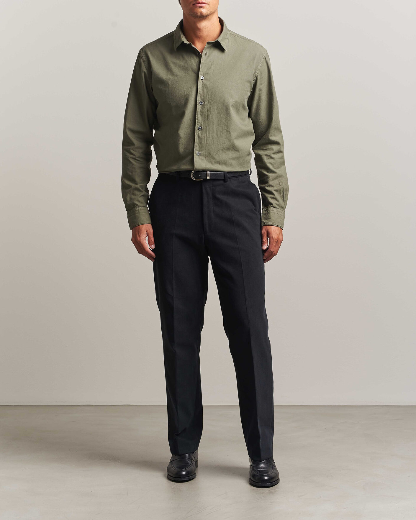 Herr | Skjortor | Canali | Garment Dyed Cotton Shirt Olive