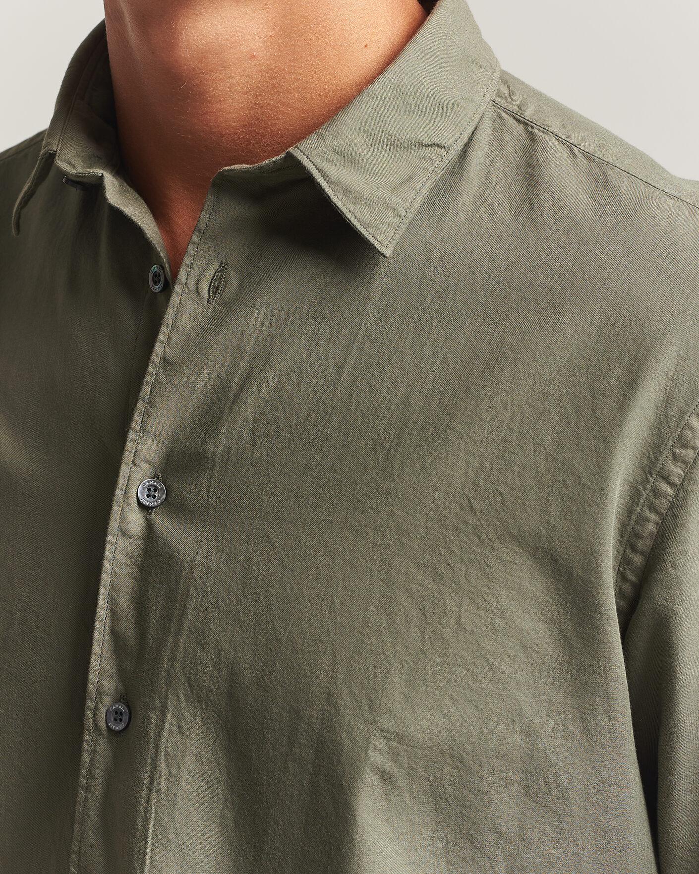 Herr | Skjortor | Canali | Garment Dyed Cotton Shirt Olive
