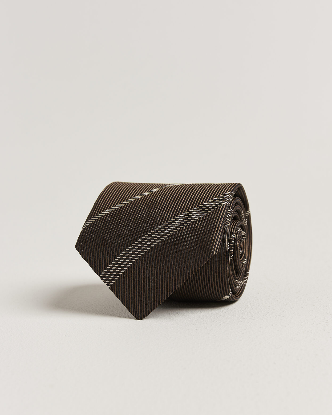 Herr | Slipsar | Canali | Regimental Stripe Silk Tie Brown