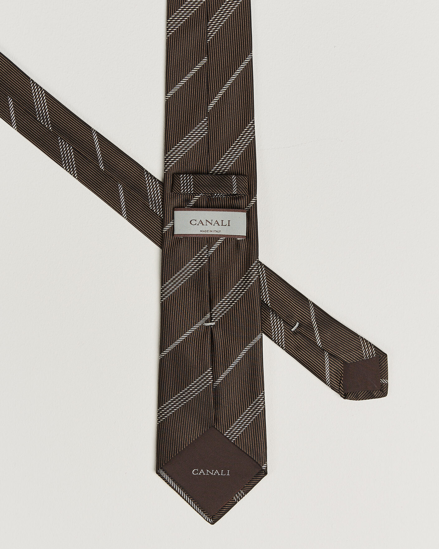 Herr | Slipsar | Canali | Regimental Stripe Silk Tie Brown