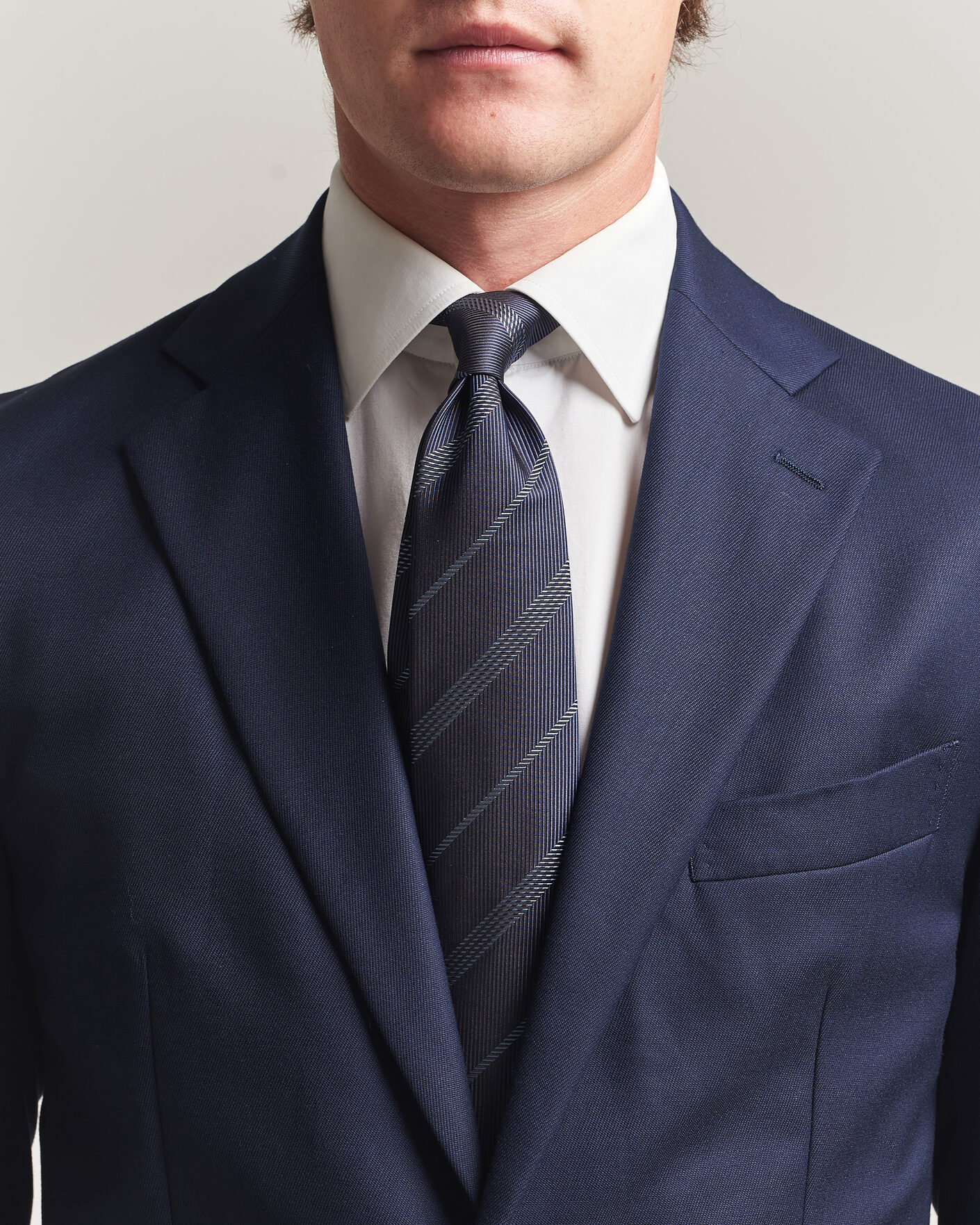 Herr | Slipsar | Canali | Regimental Stripe Silk Tie Navy