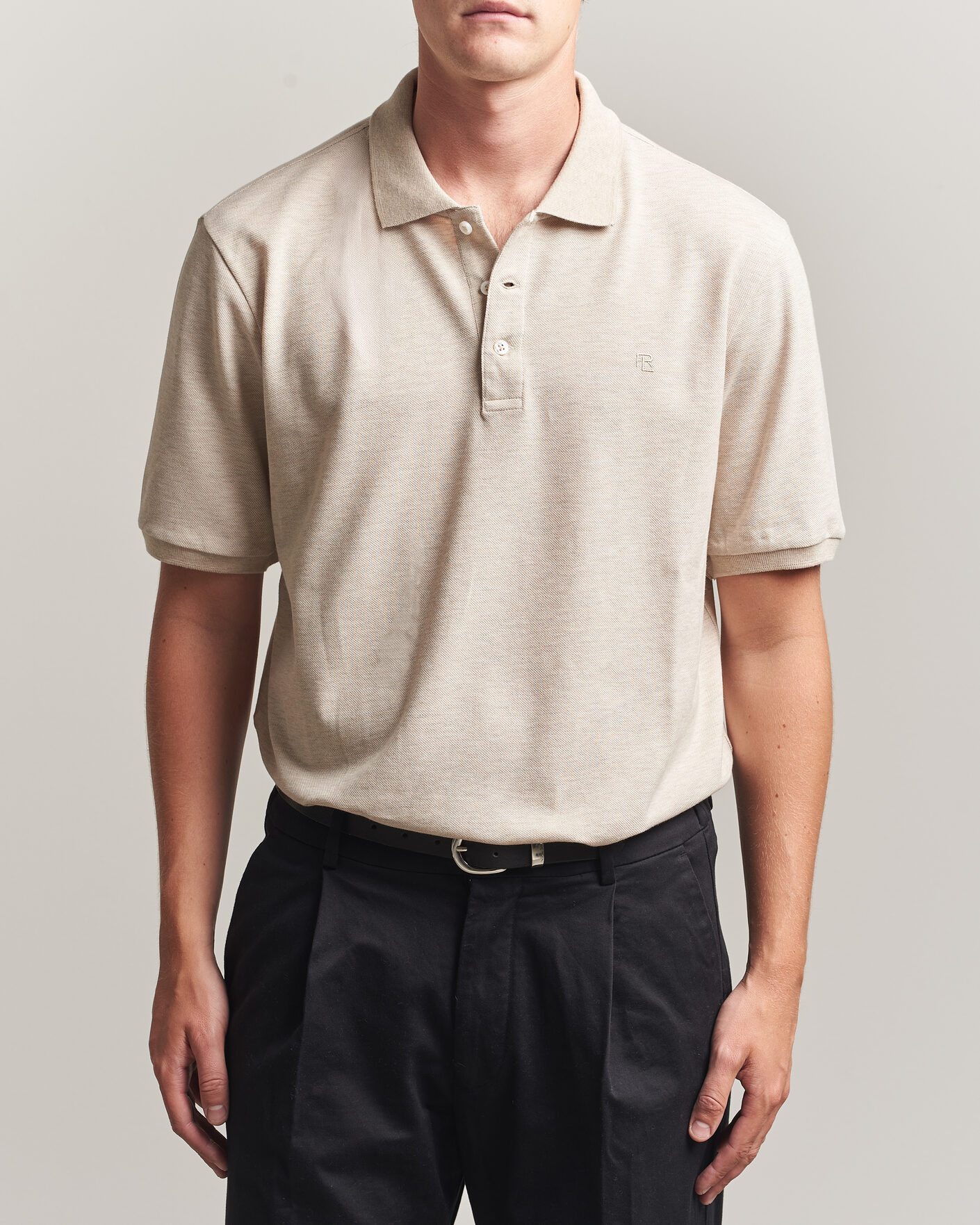Herr | Pikéer | Ralph Lauren Purple Label | Short Sleeve Mercerized Cotton Polo Beige Melange