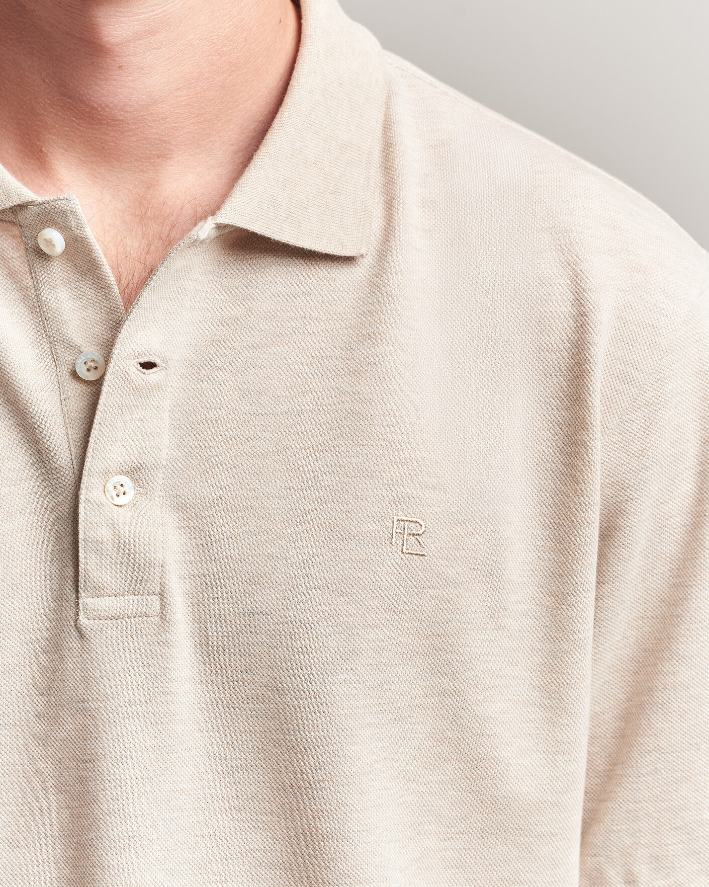 Herr | Pikéer | Ralph Lauren Purple Label | Short Sleeve Mercerized Cotton Polo Beige Melange