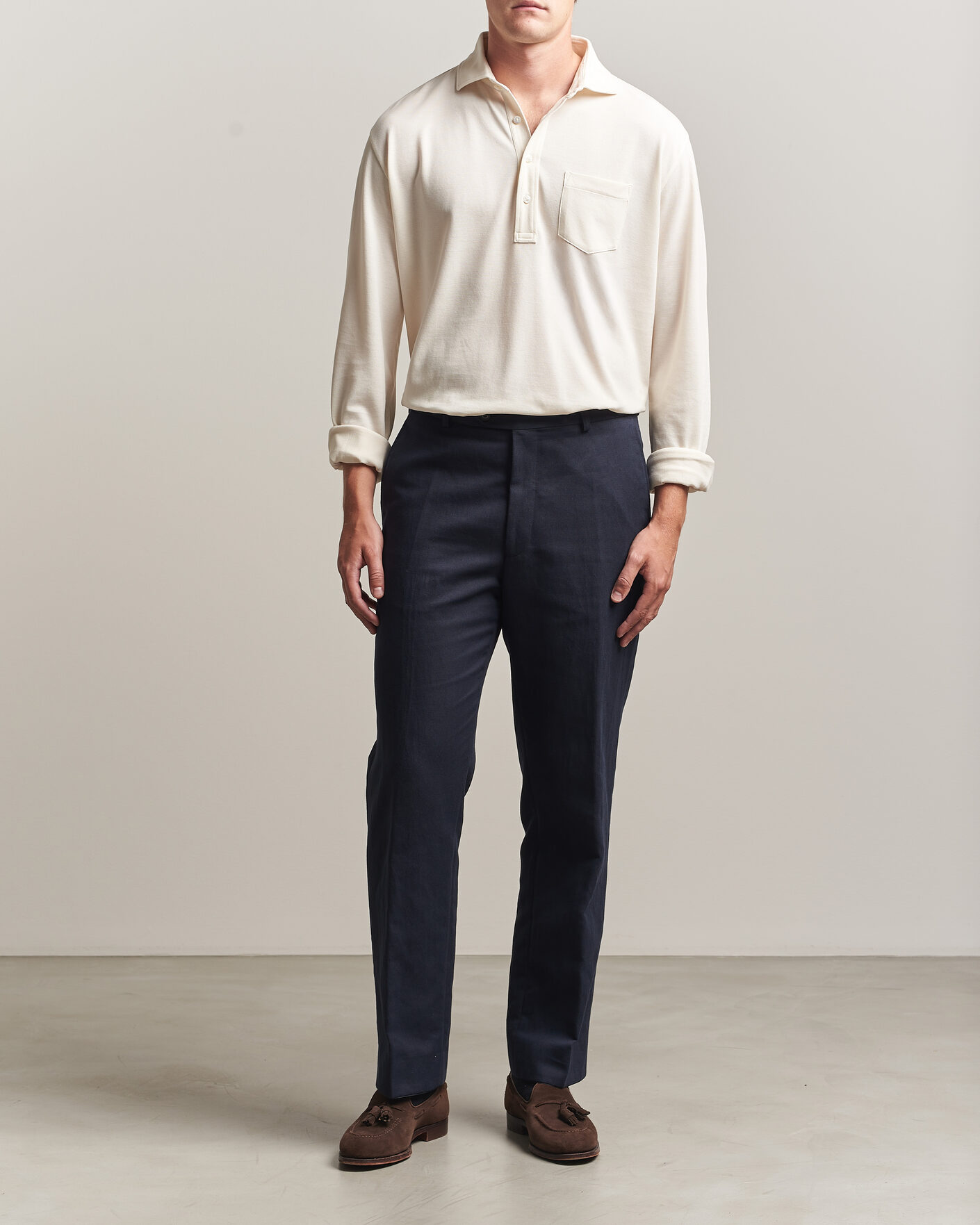 Herr | Pikéer | Ralph Lauren Purple Label | Long Sleeve Washed Polo Classic Cream