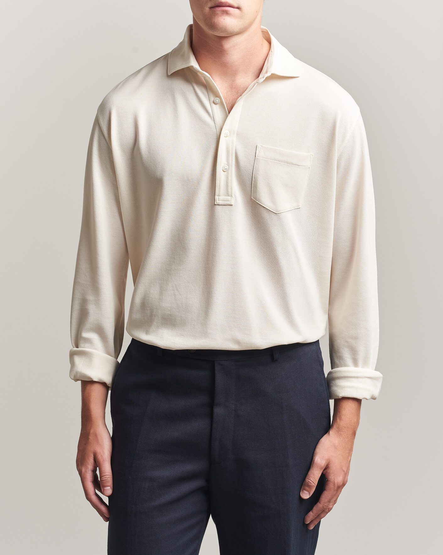 Herr | Pikéer | Ralph Lauren Purple Label | Long Sleeve Washed Polo Classic Cream