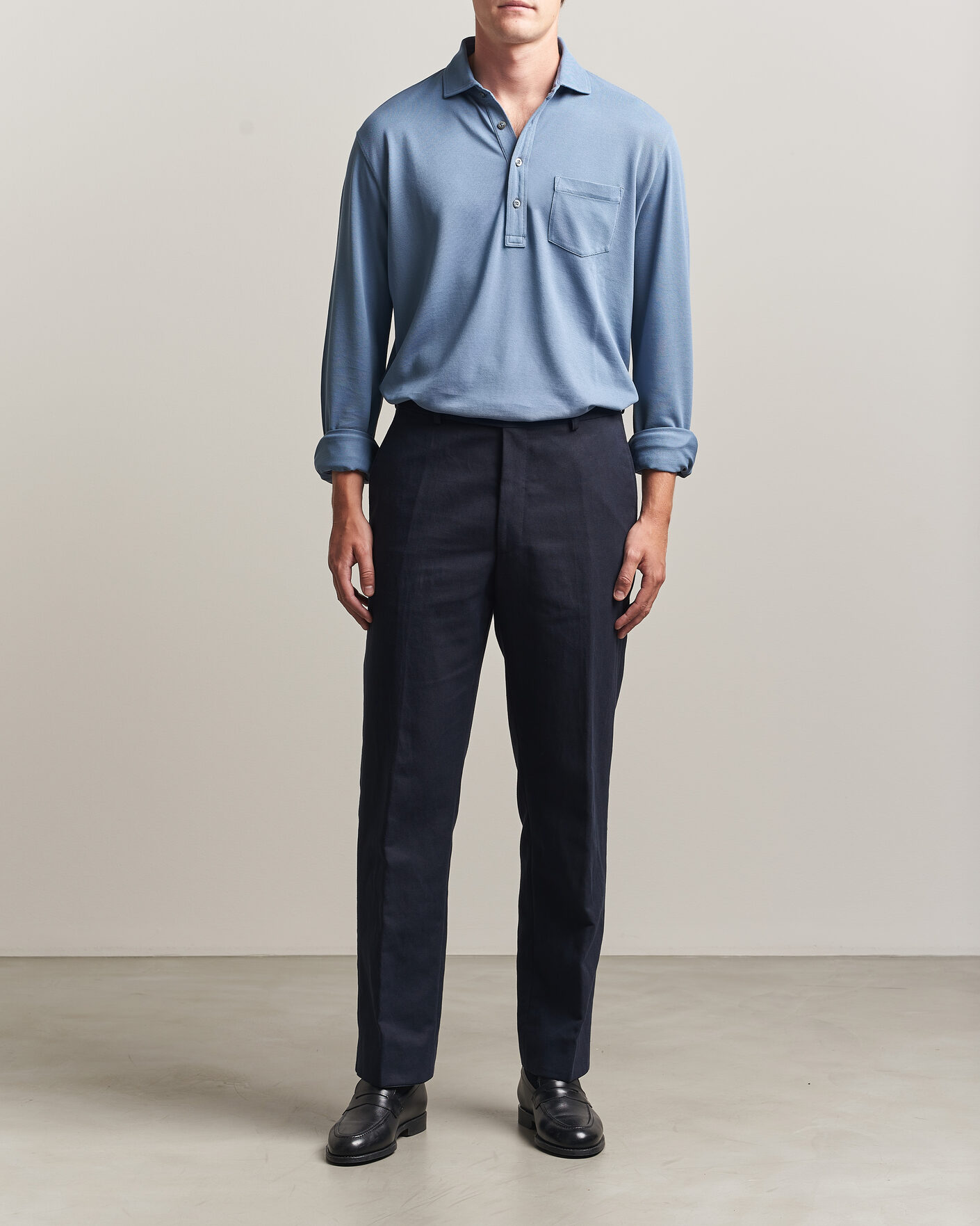 Herr | Pikéer | Ralph Lauren Purple Label | Long Sleeve Washed Polo Blue Horizon