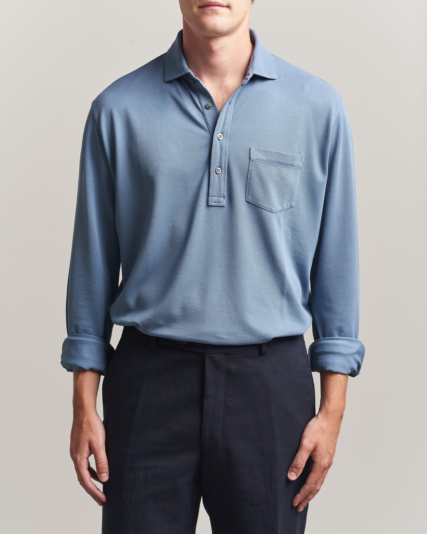 Herr | Pikéer | Ralph Lauren Purple Label | Long Sleeve Washed Polo Blue Horizon