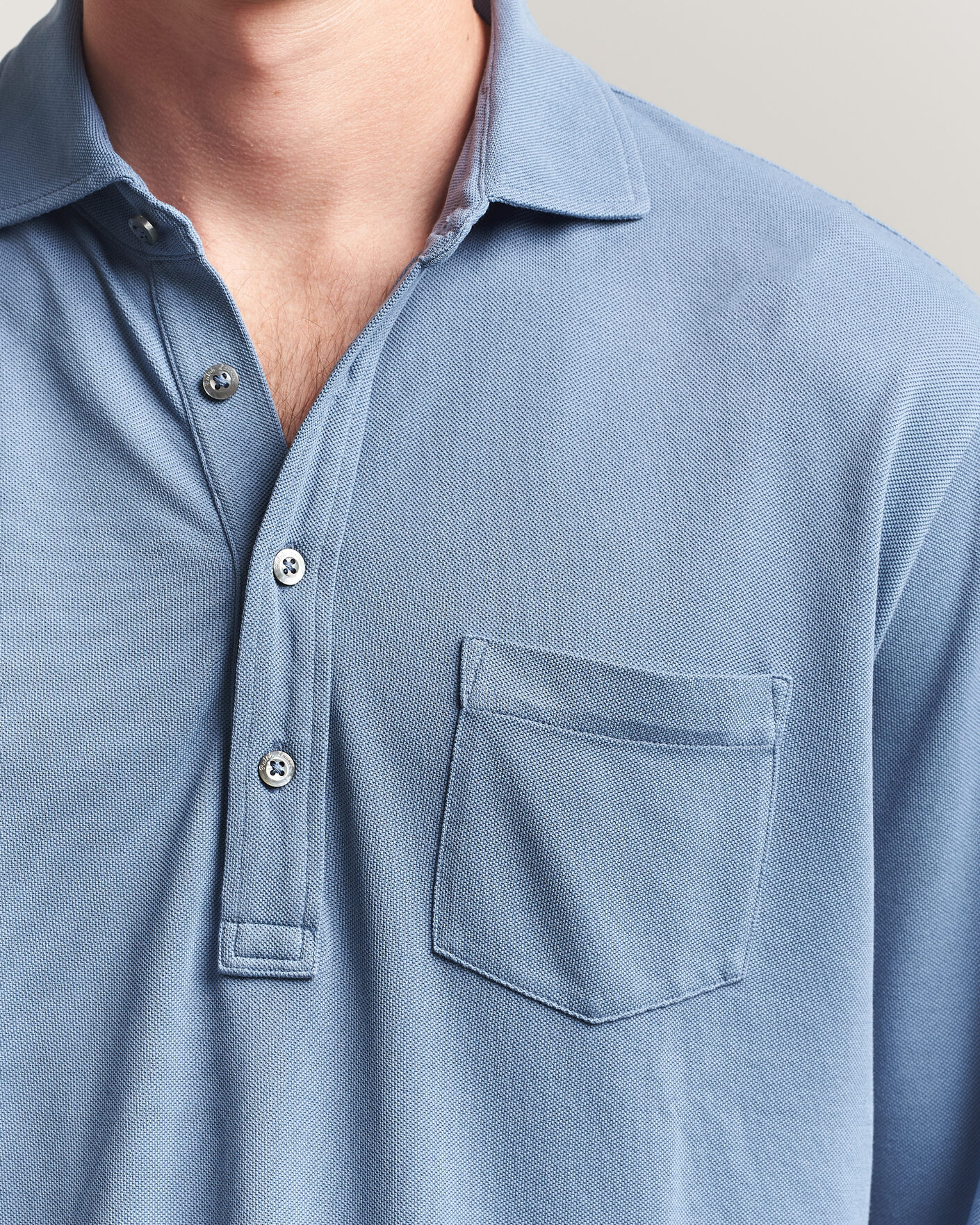 Herr | Pikéer | Ralph Lauren Purple Label | Long Sleeve Washed Polo Blue Horizon