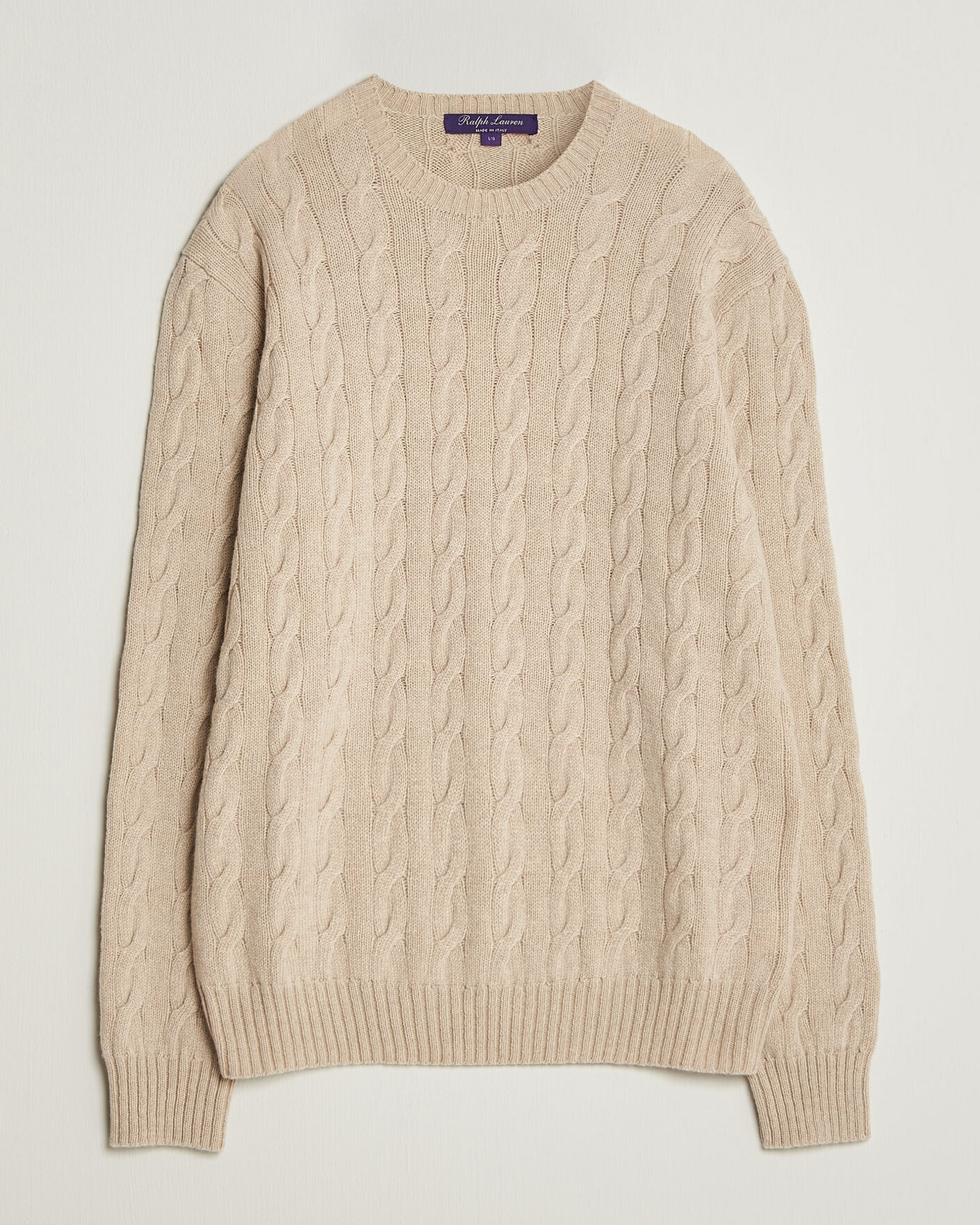 Herr | Tröjor | Ralph Lauren Purple Label | Cashmere Cable Sweater Beige Melange