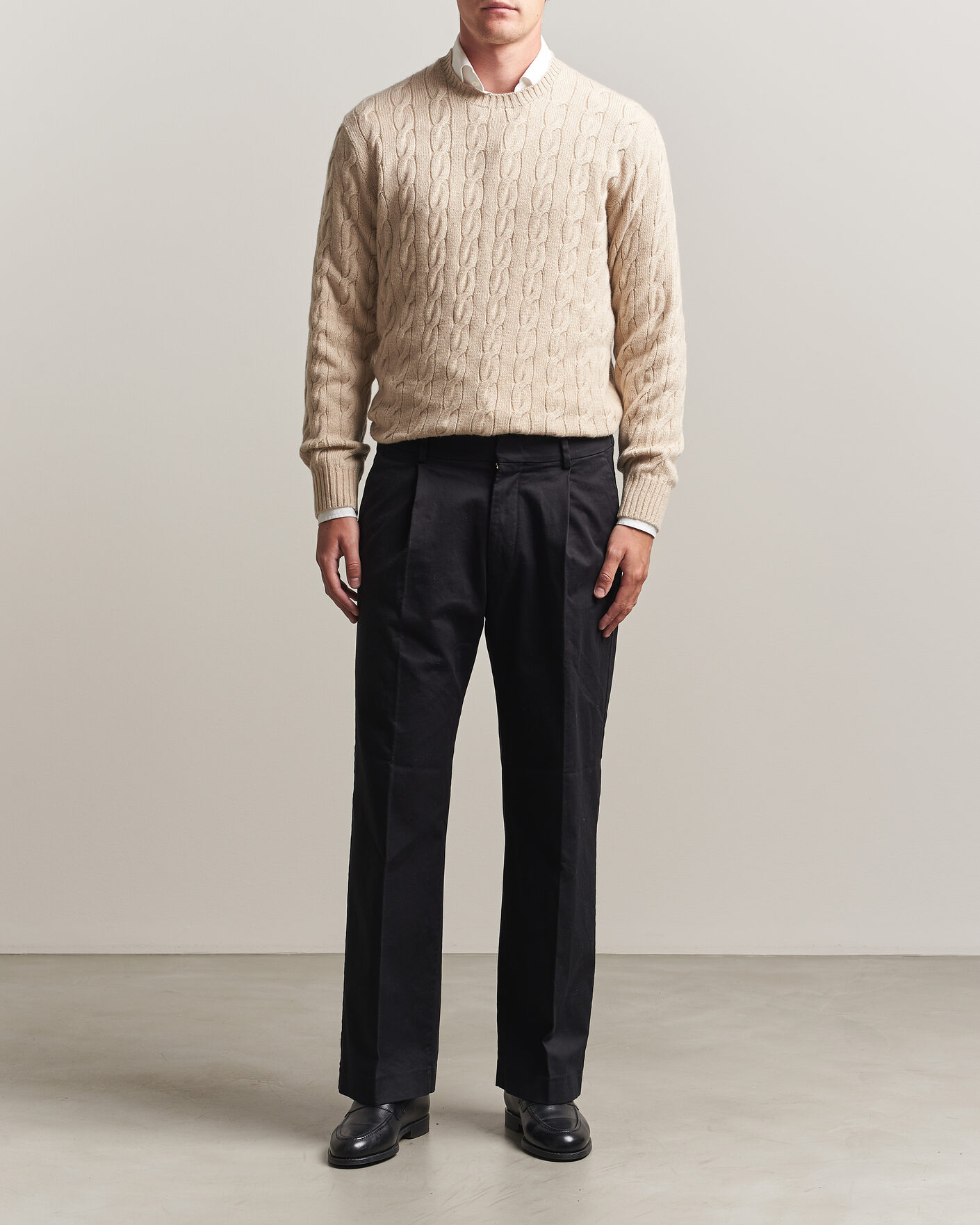 Herr | Tröjor | Ralph Lauren Purple Label | Cashmere Cable Sweater Beige Melange