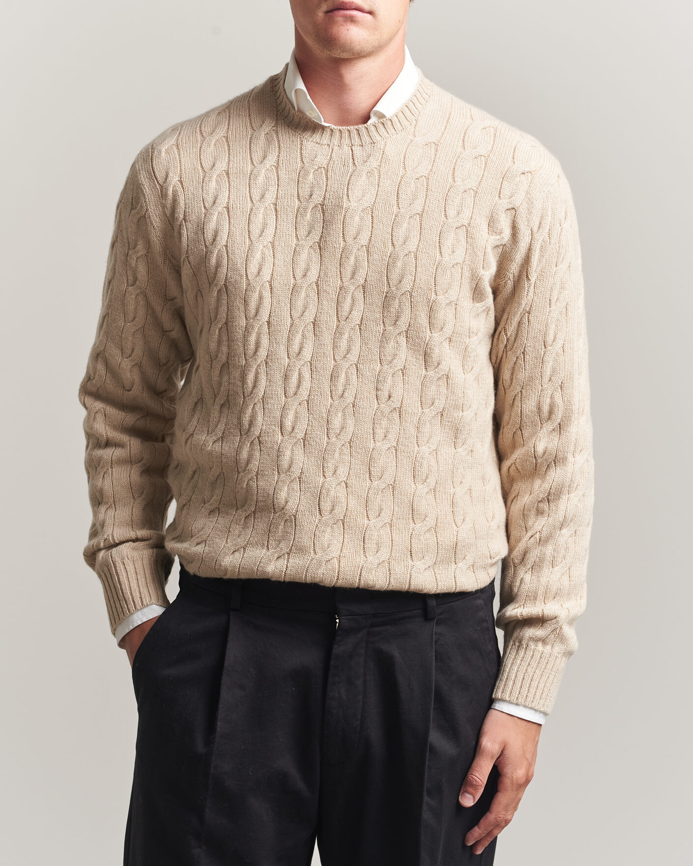 Herr | Tröjor | Ralph Lauren Purple Label | Cashmere Cable Sweater Beige Melange