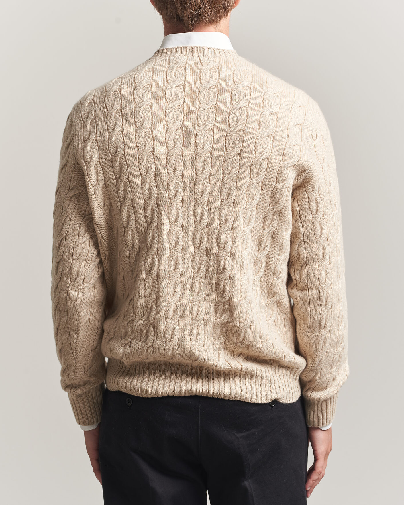 Herr | Tröjor | Ralph Lauren Purple Label | Cashmere Cable Sweater Beige Melange