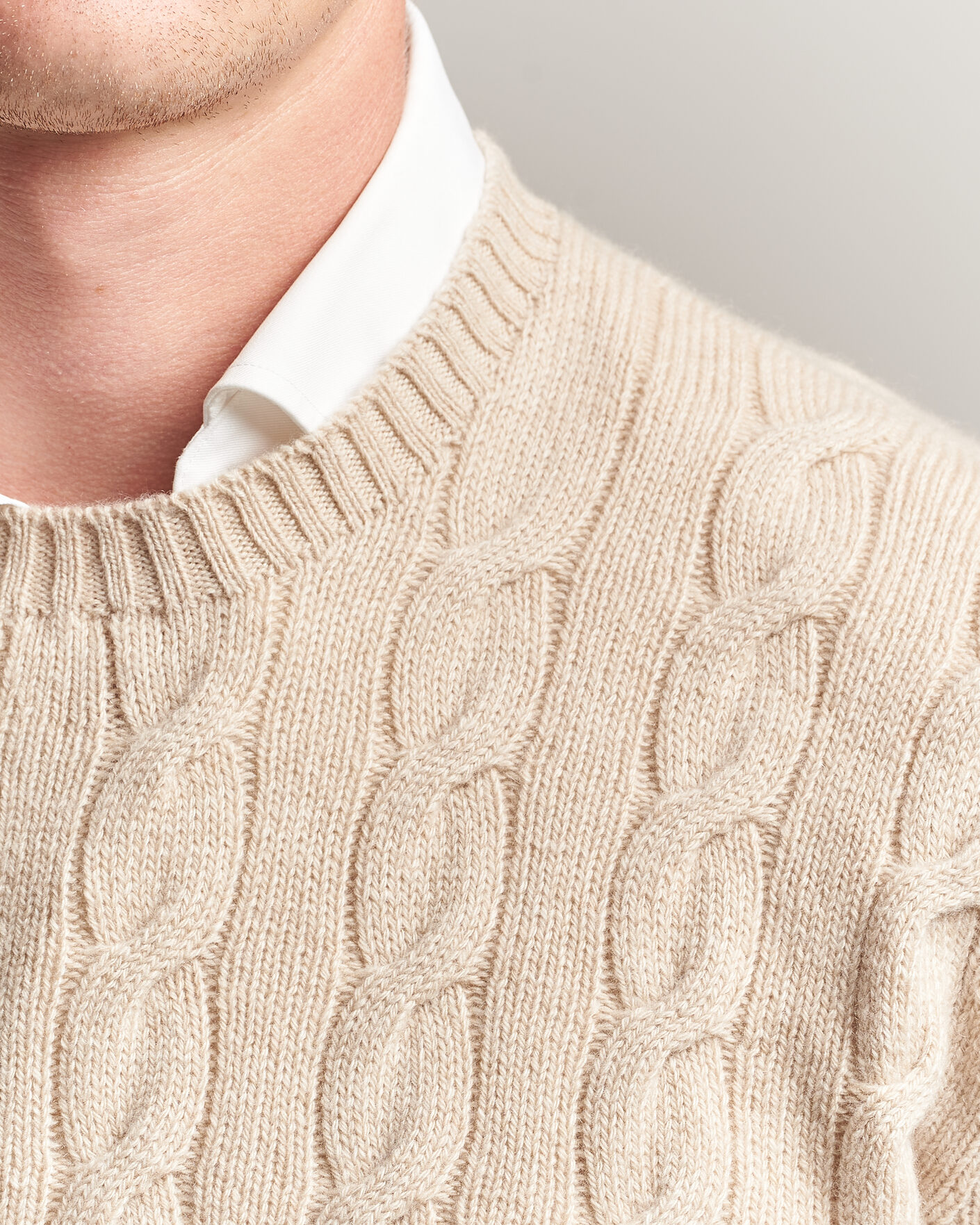 Herr | Tröjor | Ralph Lauren Purple Label | Cashmere Cable Sweater Beige Melange