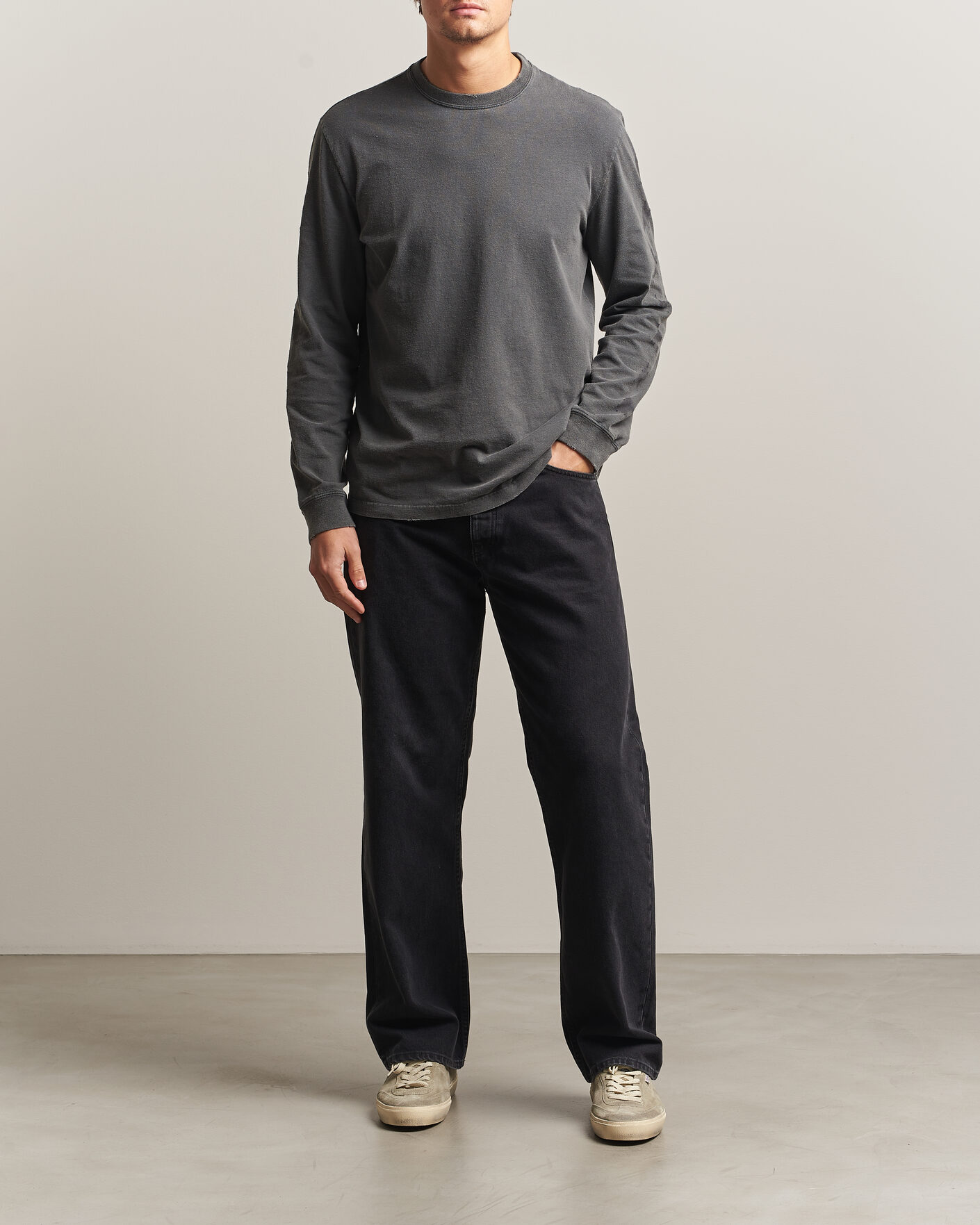 Herr | Tröjor | Golden Goose | Long Sleeve Garment Dyed T-Shirt Anthracite