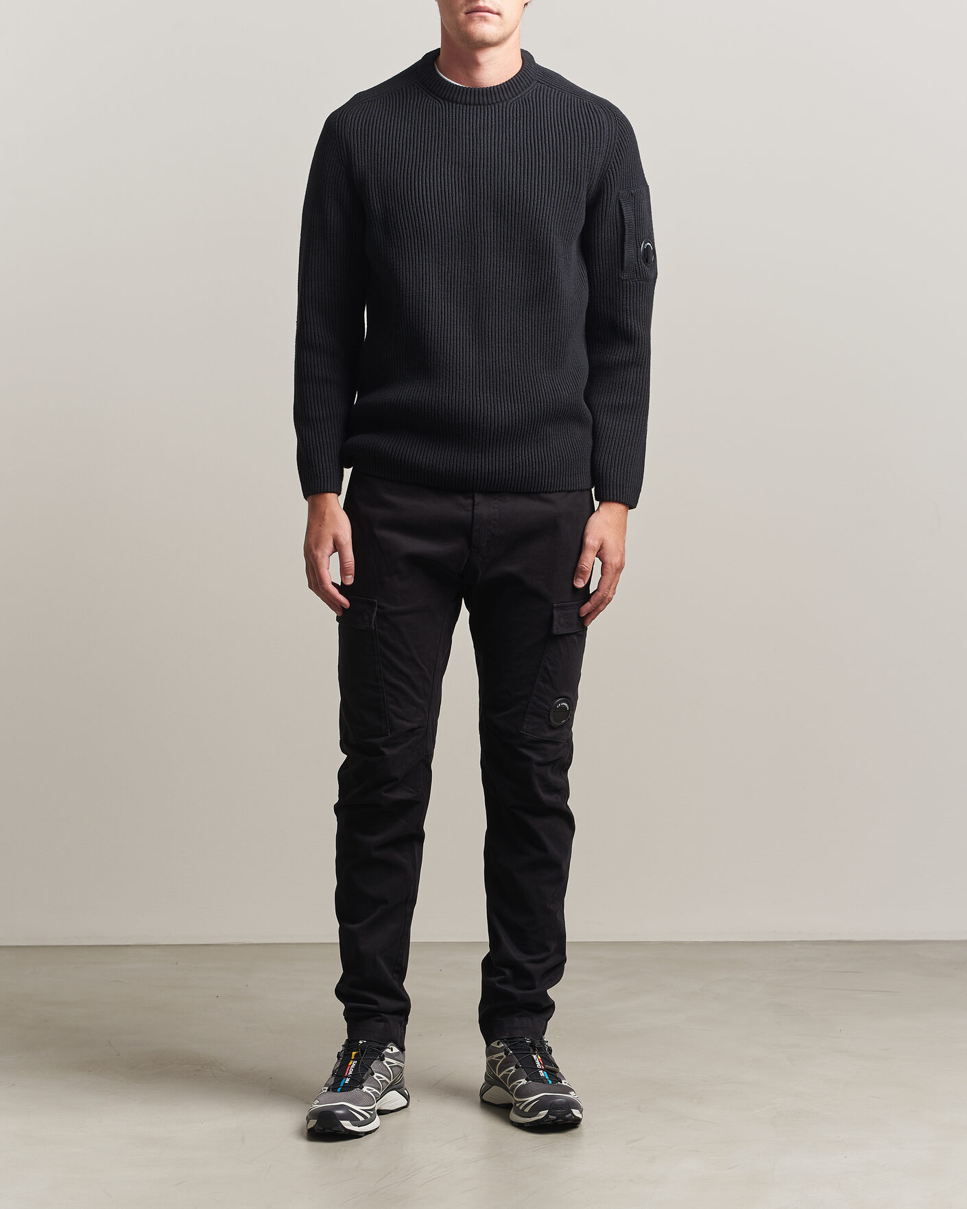 Herr | Byxor | C.P. Company | Stretch Satin Lens Cargo Pants Black