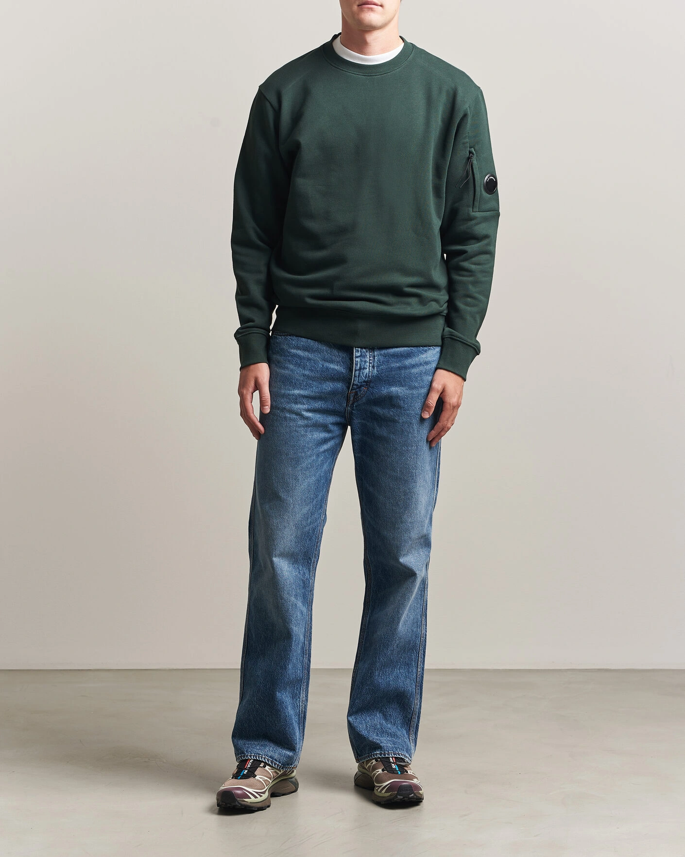 Herr | Tröjor | C.P. Company | Diagonal Raised Fleece Lens Sweatshirt Emerald Green