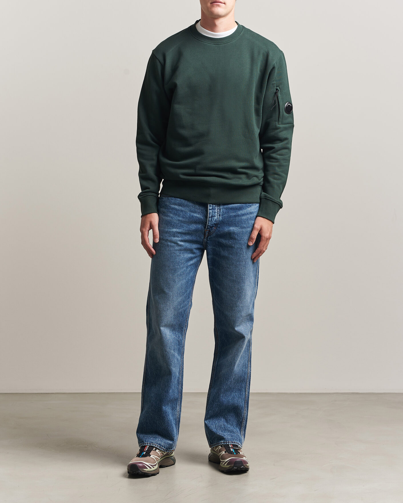 Herr | Tröjor | C.P. Company | Diagonal Raised Fleece Lens Sweatshirt Emerald Green