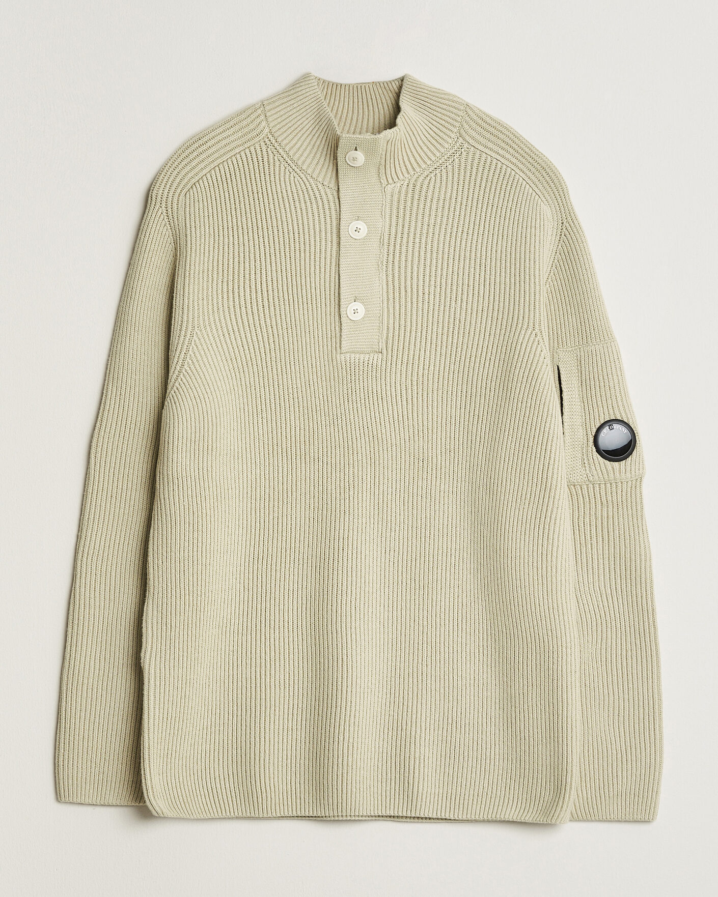 Herr | Tröjor | C.P. Company | Full Rib Knitted Cotton Half Button Light Grey