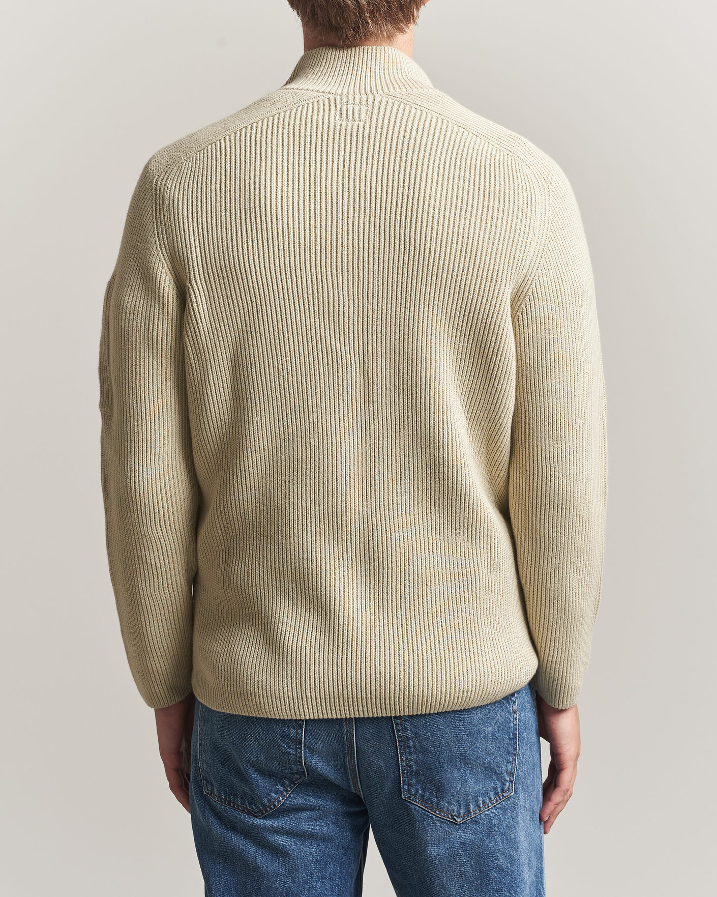 Herr | Tröjor | C.P. Company | Full Rib Knitted Cotton Half Button Light Grey