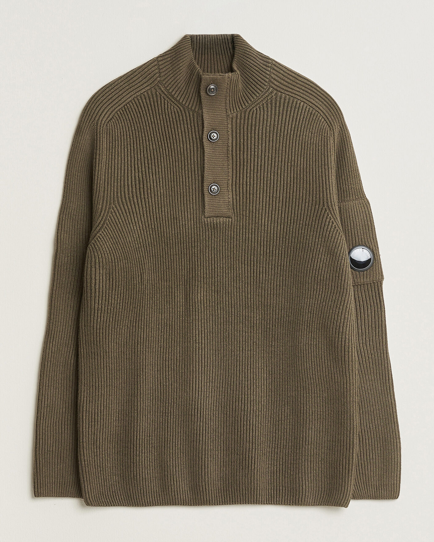 Herr | Tröjor | C.P. Company | Full Rib Knitted Cotton Half Button Dark Green