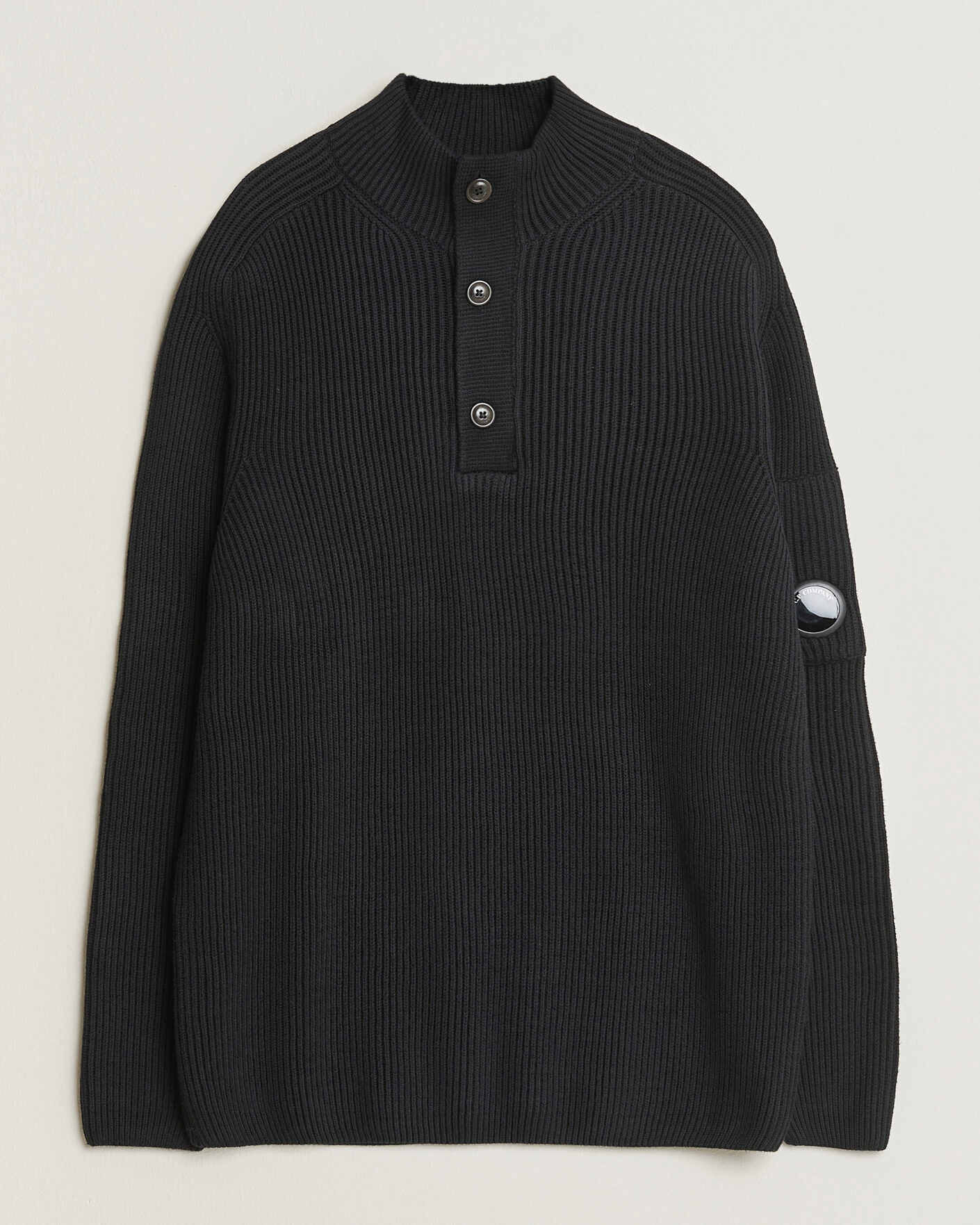 Herr | Tröjor | C.P. Company | Full Rib Knitted Cotton Half Button Black