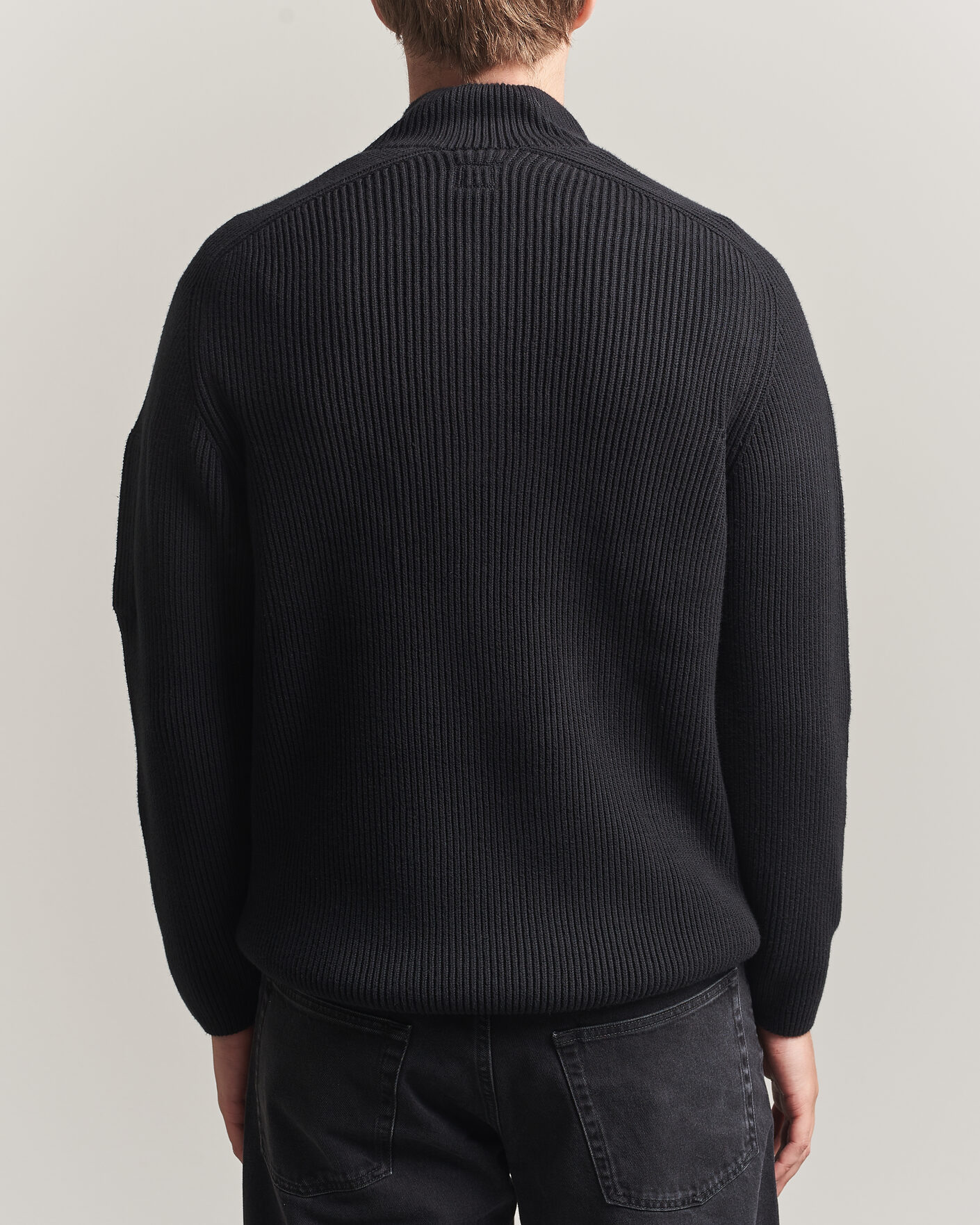 Herr | Tröjor | C.P. Company | Full Rib Knitted Cotton Half Button Black