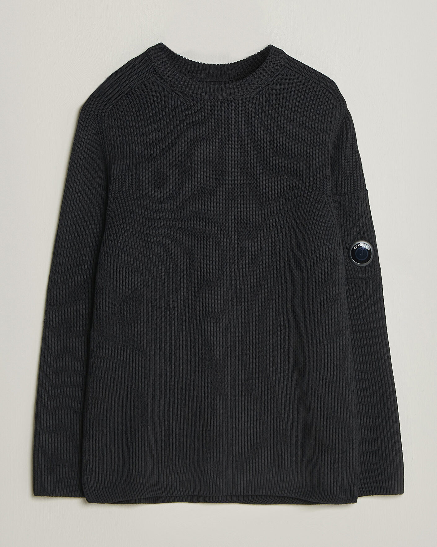 Herr | Tröjor | C.P. Company | Full Rib Knitted Cotton Crew Neck Black